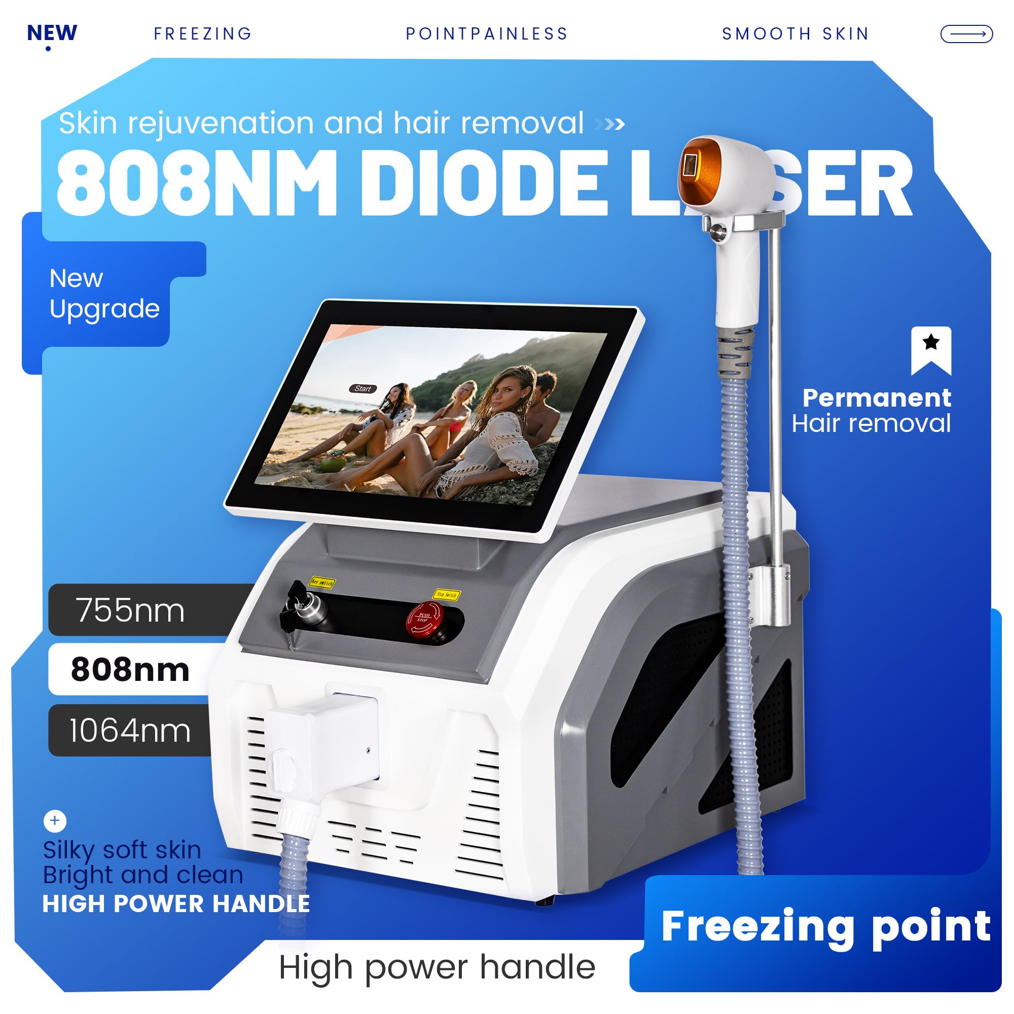 808nm Diodenlaser Haarentfernungsgerät 3 Wellen Eis Titan schmerzfreie dauerhafte Alexandrit Technologie für professionelle Salons 2026