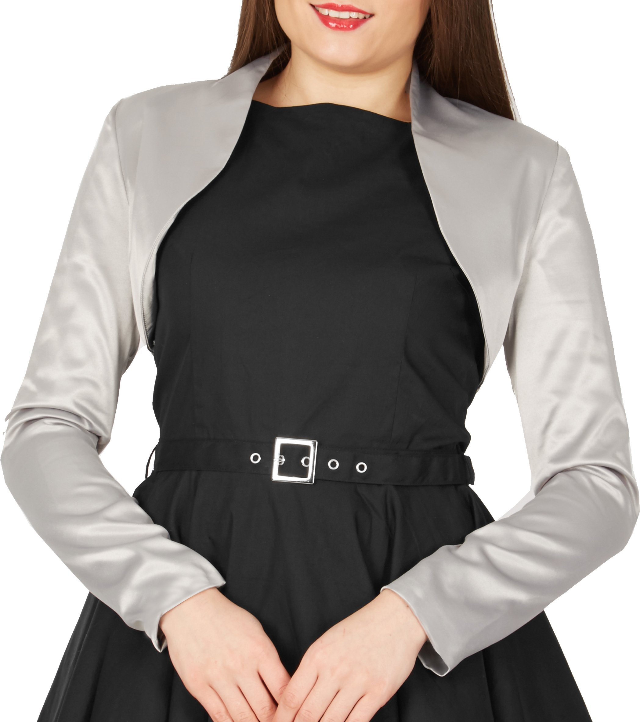 BlackButterfly Boléro Satin Femme Manches Longues Doublé | Col montant ou rabattu, Ouvert devant, À enfiler, Sans fermeture, Épaulettes, Tailles XS-5XL