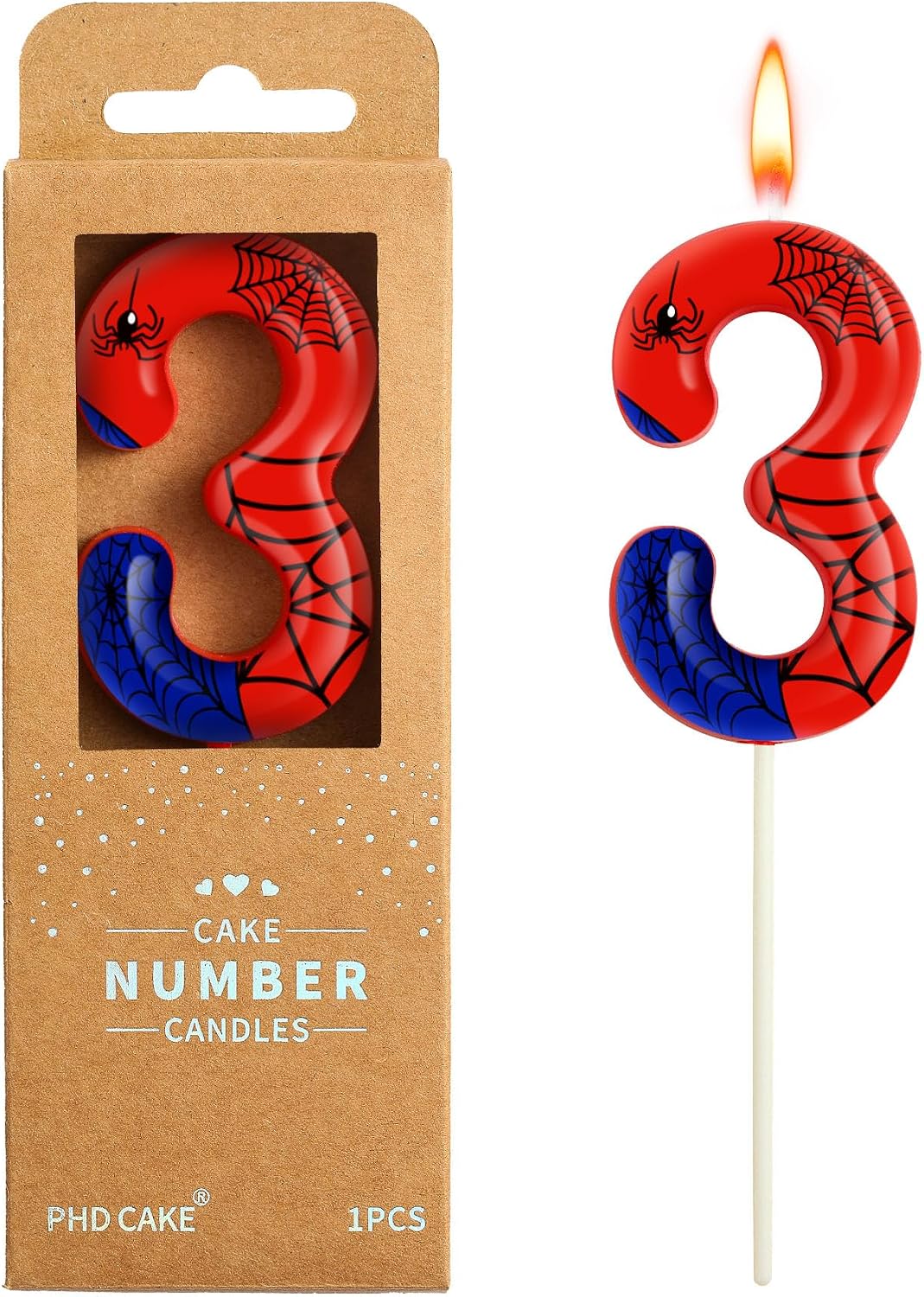 PHD CAKE 2.76 Inch Number 3 Spider Fun Birthday Candles, Spider Number Candles, Cake Number Candles, Party Celebration