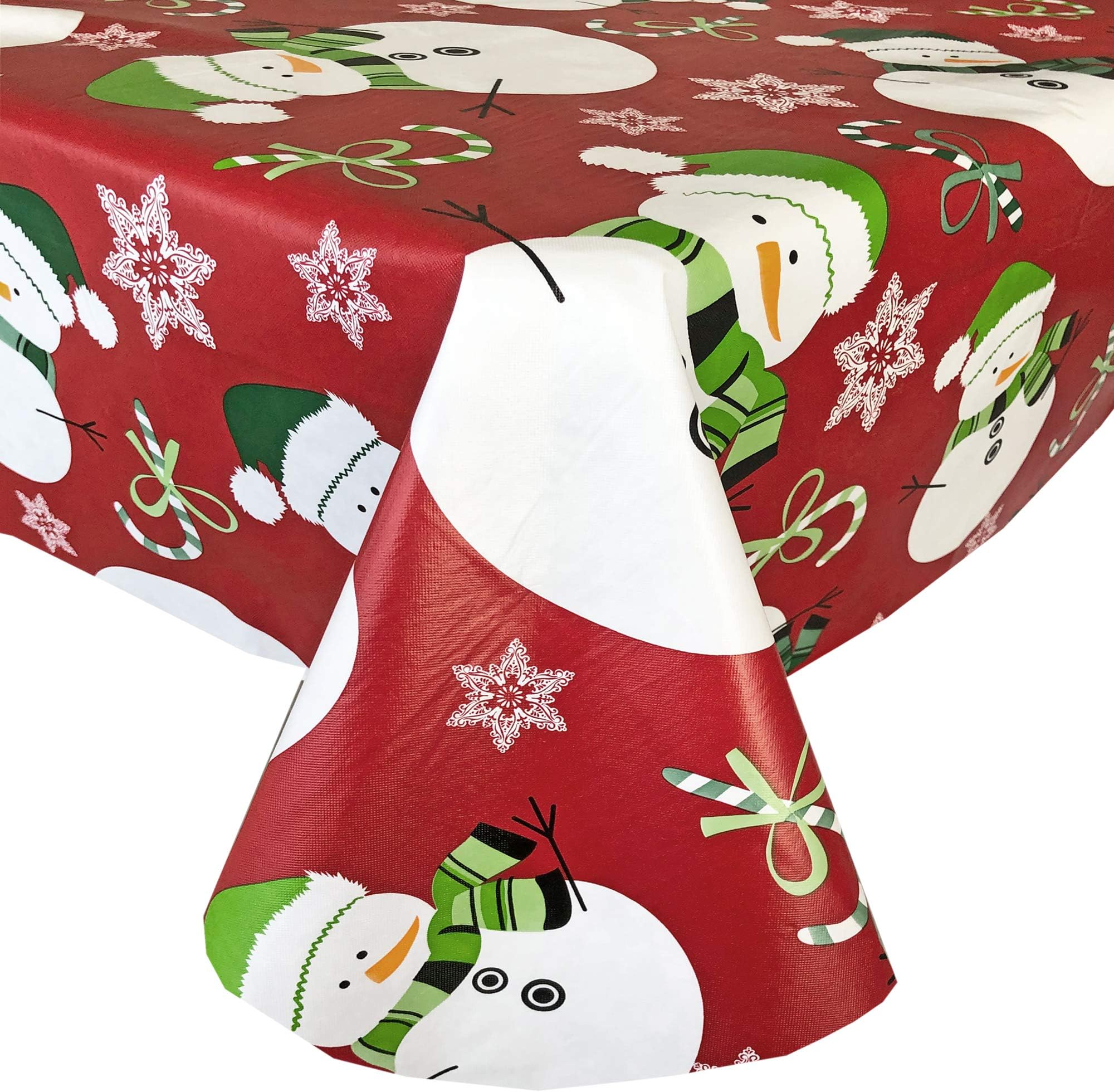 Newbridge Snowman Red Snowflake Christmas Flannel Backed Vinyl Tablecloth -60" x 120" Oblong