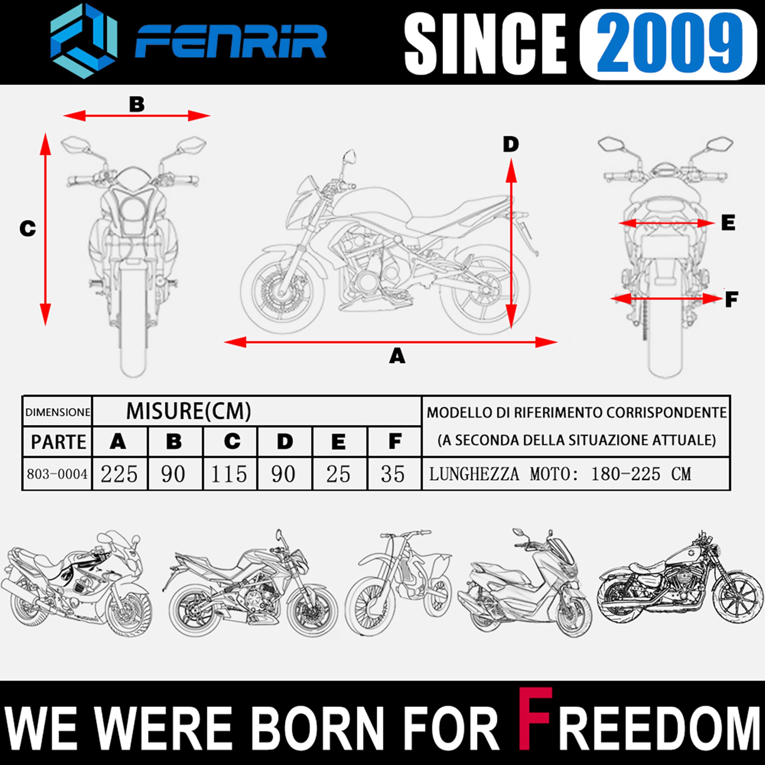 FENRIR 220CM 420D Coprimoto motocicletta telo copri moto da esterno telo coprimoto telo moto impermeabile Tubo di scarico con protezione UV resistente al calore per Scooter Naked Super Sport Enduro