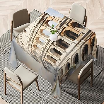 Square Tablecloth Roman Retro Architecture Waterproof Kitchen Table Cover Washable Polyester Fabric Table Cloth for Wedding Party Dining Banquet Decoration 36" x 36"
