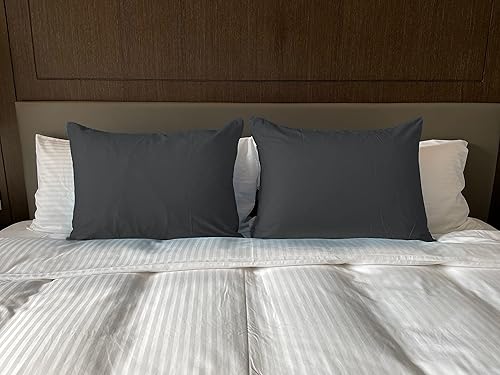 Miniatura 5 de Funda de almohada suave 100% algodón egipcio con cremallera, acogedora y ligera, juego de 2, gris oscuro, tamaño King, 20 x 36 pulgadas