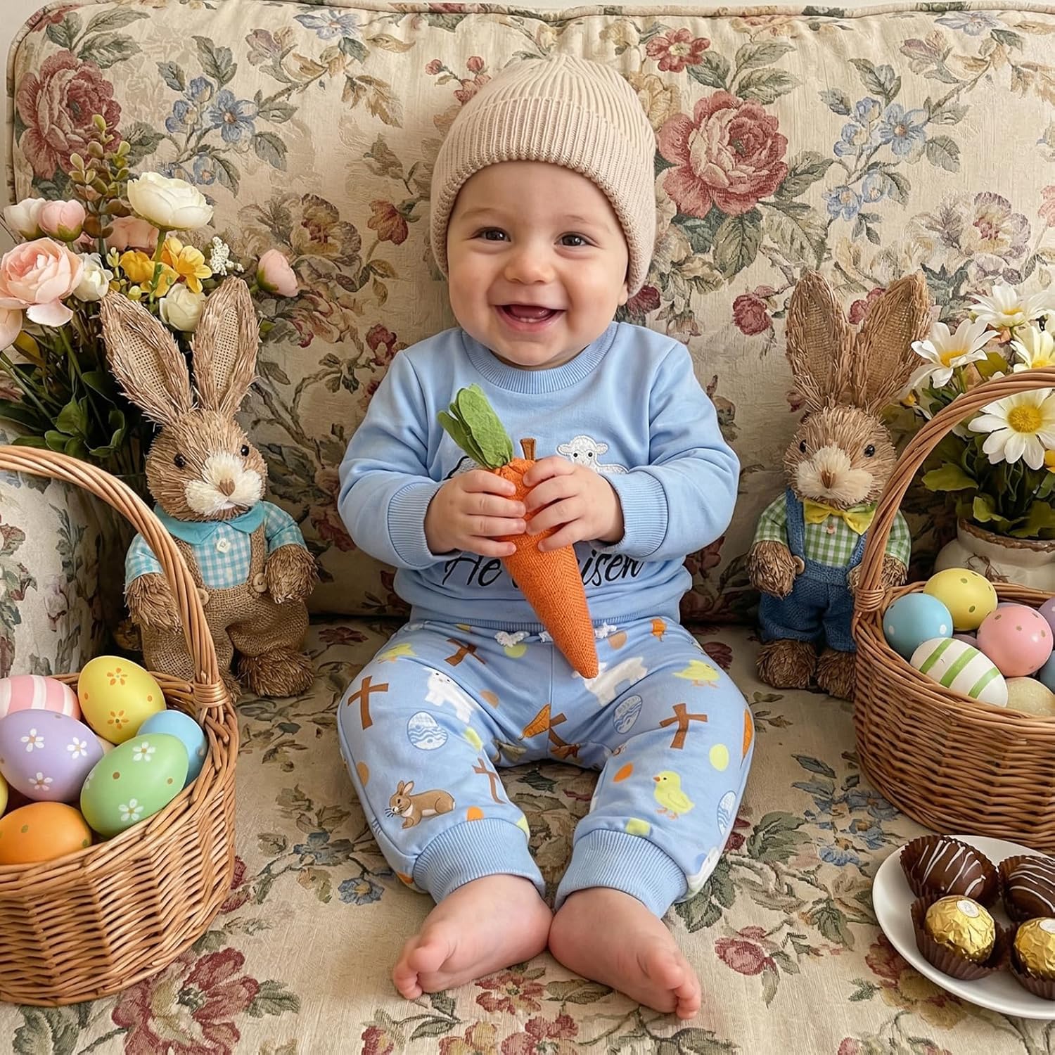 Twopumpkin Toddler Baby Boy Easter Outfit Long Sleeve Sweat Shirt and Pants Set 0 6 12 Months 2T 3T 4T 5T Boys Bunny Outfits - Image 3