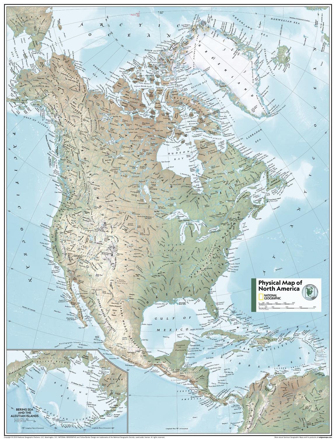 National Geographic Maps: North America Physical Wall Map - 80 X 61 Cm - Rolled Canvas