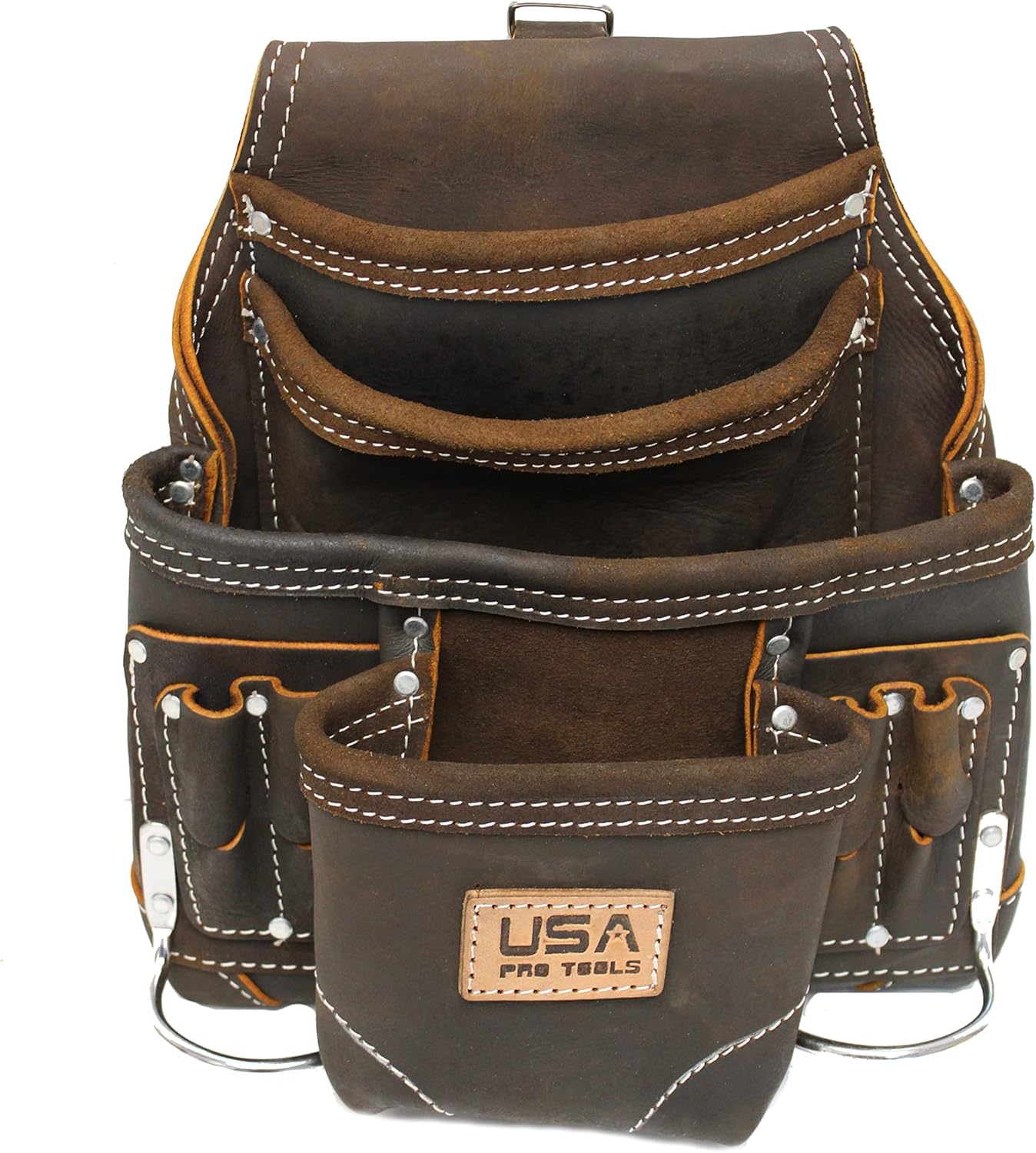 10 Pocket Top Grain Oil Tanned Leather Tool Pouch for Constructors, Electricians, Plumbers, Framers