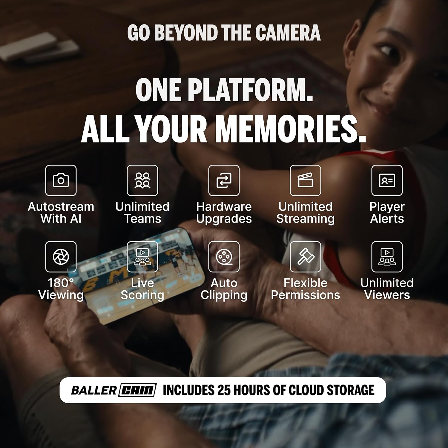 AI Auto-Tracking Sports Filming System, 180° Full-Field Lens & Live Streaming for Basketball, Soccer & Volleyball, Compatible with iPhone 16 Pro