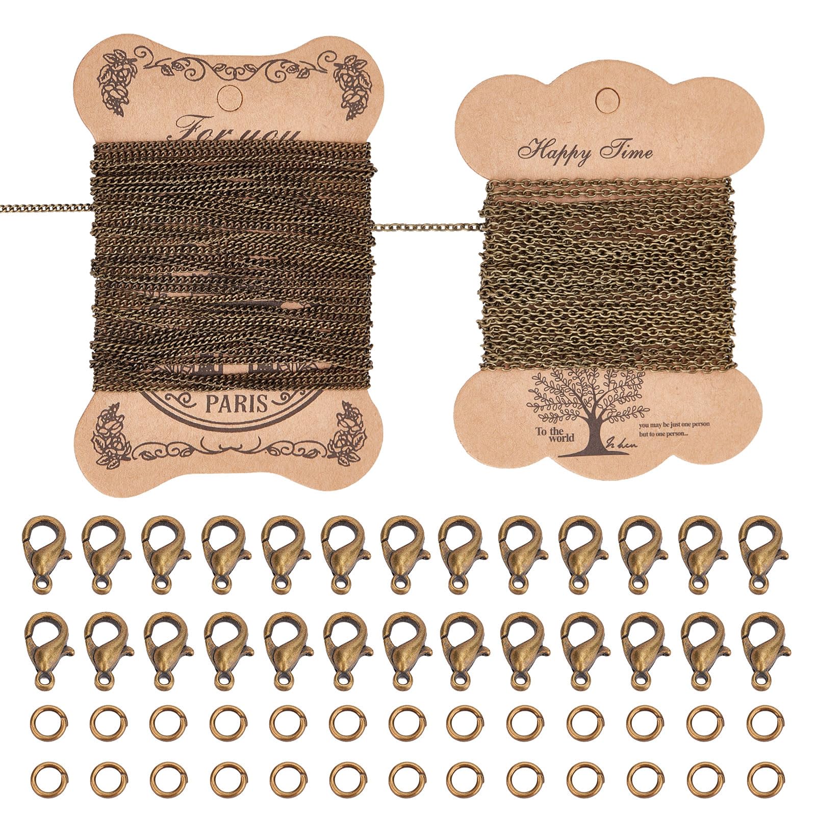 PH PandaHall 2 Sheets 5m/Sheet Iron Twisted Chains Curb Chains Necklaces with 100 pcs 4mm Jump Rings and 20 pcs Brass Lobster Claw Clasps for DIY Jewellery Making, Antique Bronze