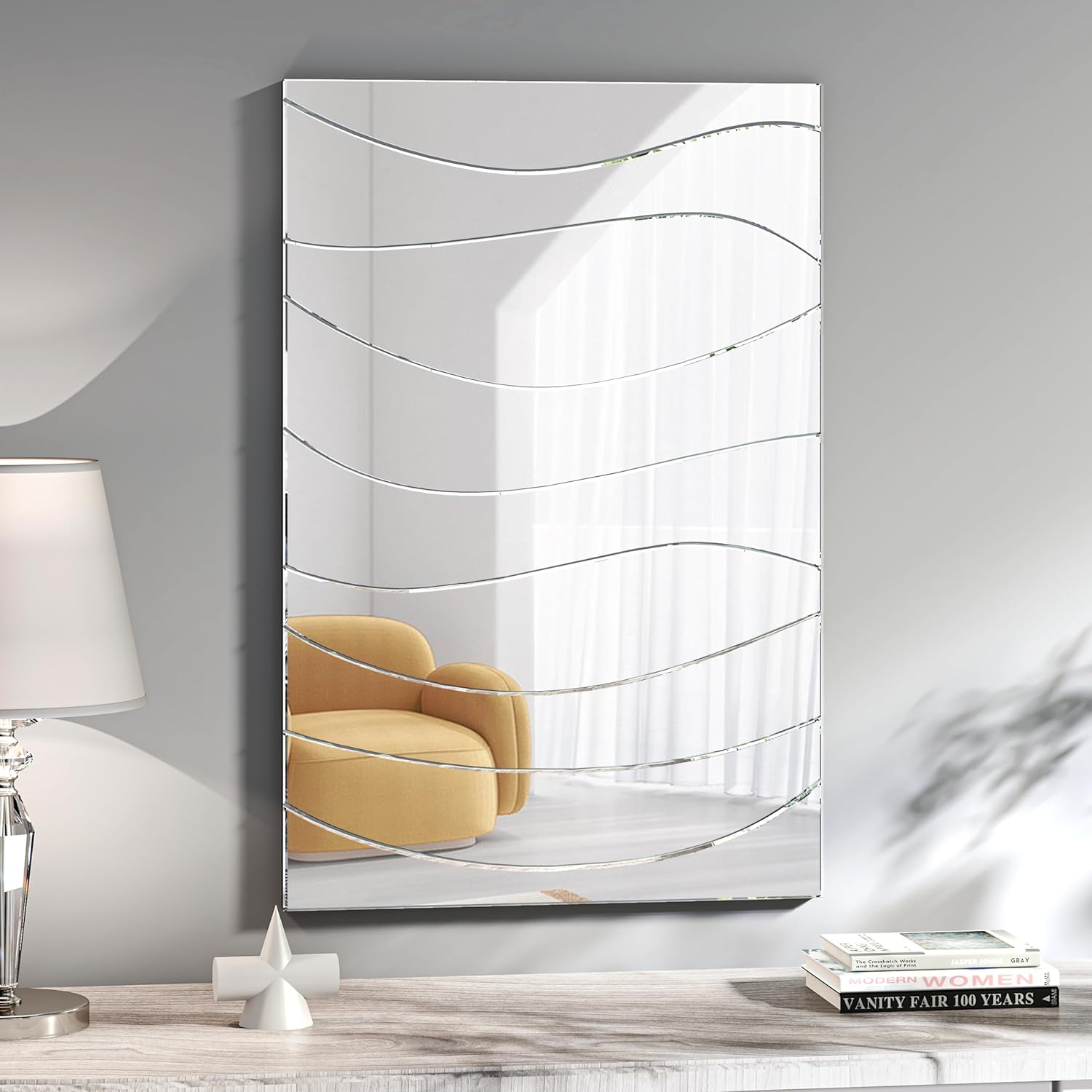KOHROS Rectangular Modern Wall Mirror Wavy Decoration for Living Room Corridor Bedroom Dining Room(35.4" x 23.6") 35.4"L x 23.6"W