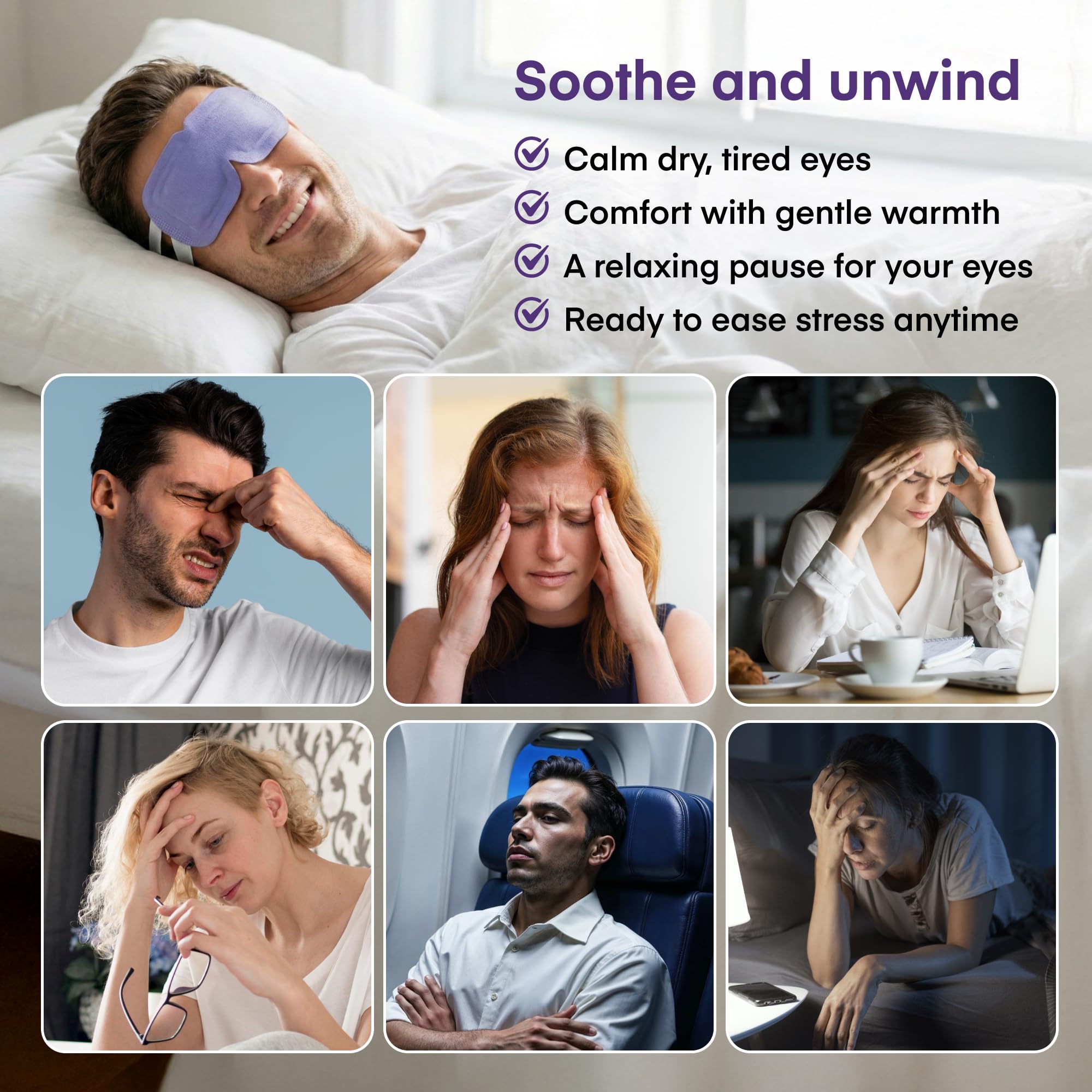 Adellina Confezione da 30 maschere per occhi a vapore, autoriscaldanti, per occhi secchi, riscaldate alla lavanda, per dormire, rilassarsi, occhi gonfi e viaggi