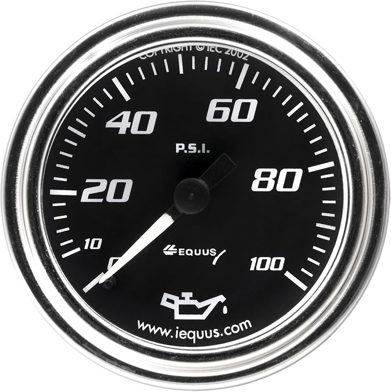 Manômetro mecânico de pressão do óleo EQUUS 7244 2" com mostrador preto cromado – 1 unidade