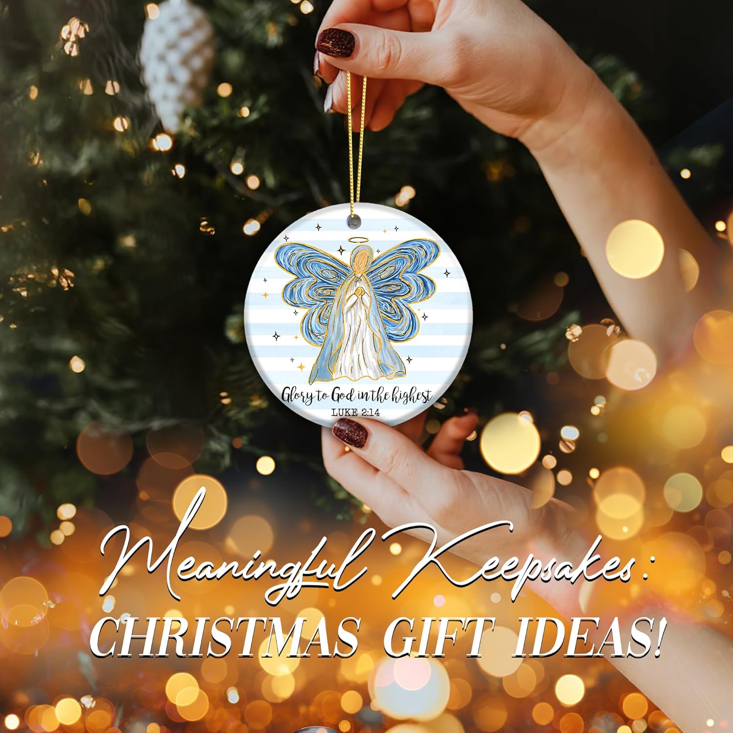 Christian Angel Christmas Ornament 2025 – “Glory to God in The Highest” Luke 2:14 – Religious Ceramic Ornament with Blue & Gold Angel, Inspirational Scripture Holiday Decoration & Faith Gift - Image 7