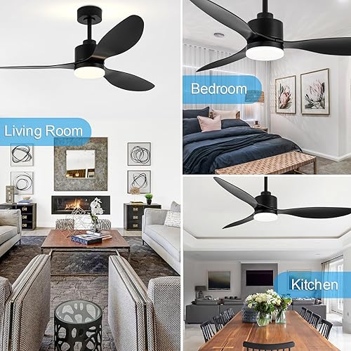 Miniatura 7 de Ventiladores de techo de 52 pulgadas con control remoto de luz LED, ventilador de techo moderno con motor de CC reversible, 3 cuchillas y 3