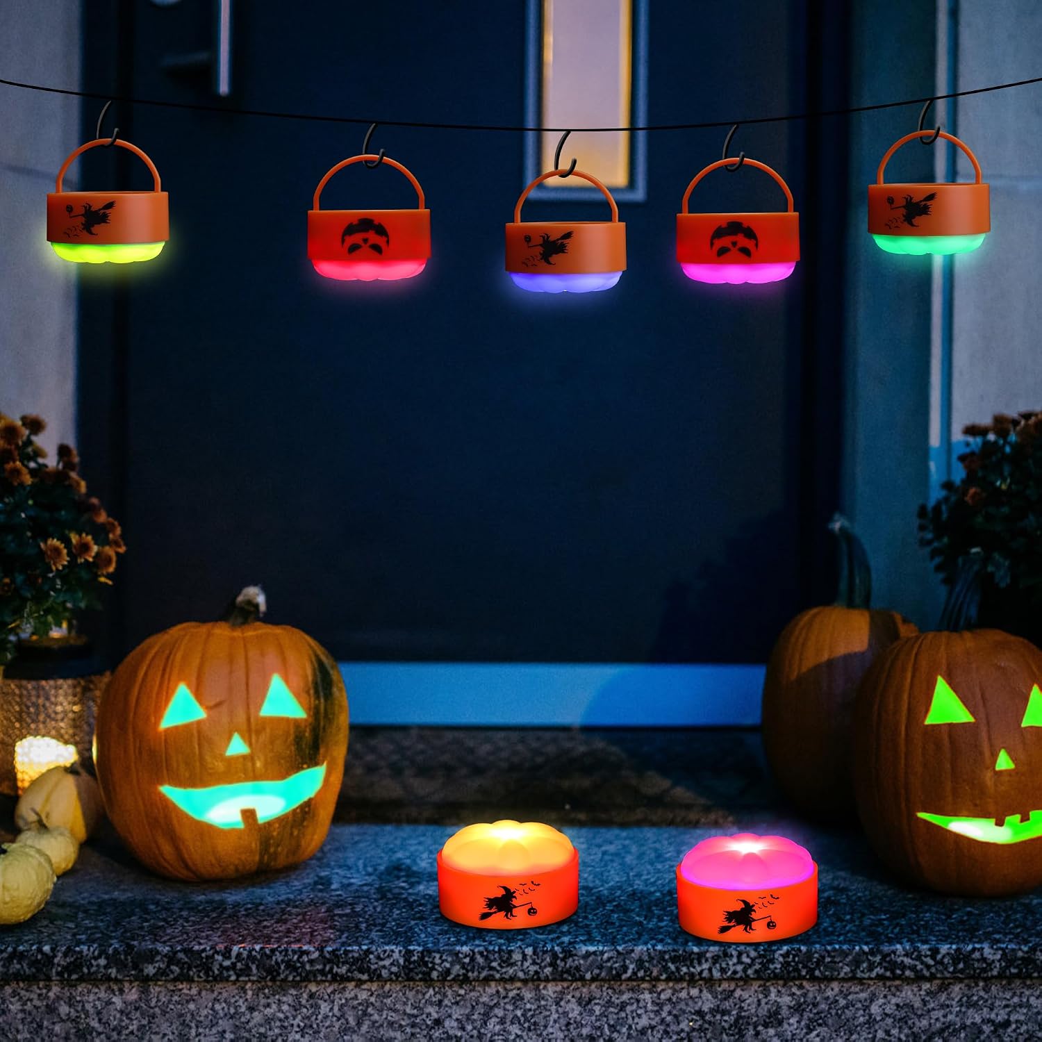 Daord Halloween Orange Pumpkin Lights with Remote Control Halloween LED Jack-O-Lantern Color Changing Lights for Fall Party Home Decor (4pcs,Colorful)