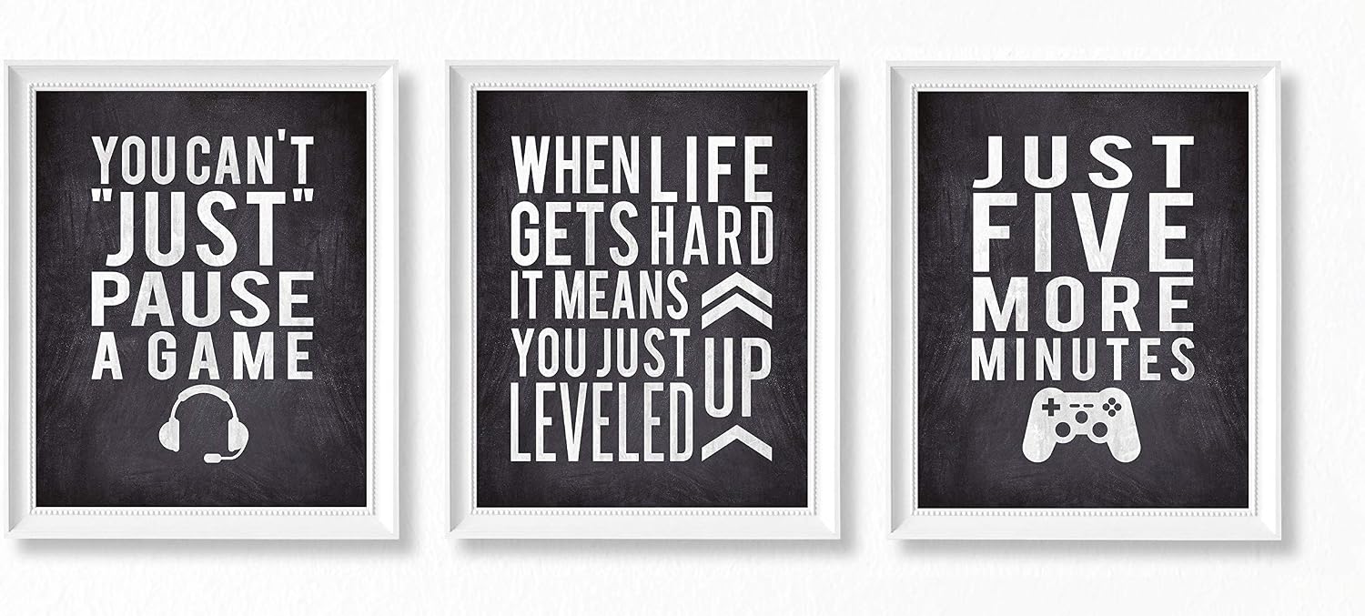 Brooke & Vine Video Game Wall Decor, Gaming Posters, Teen Boy Gamer Decor (UNFRAMED 8 x 10 Set of 3) Game Room, Playroom, Media Room, Bedroom, Dorm, Office, Desk, Mancave (Gamer Black Chalk) image 2