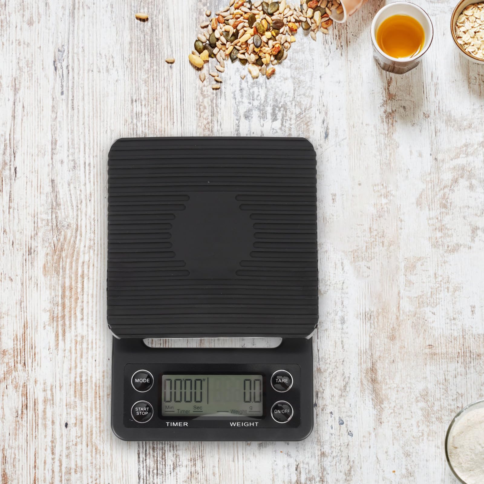 Báscula Digital Multifunción para Cocina y Café Temporizador, Capacidad 3kg, Material Abs, Diseño Compacto y Precisión 0.1g para Uso en Cocina