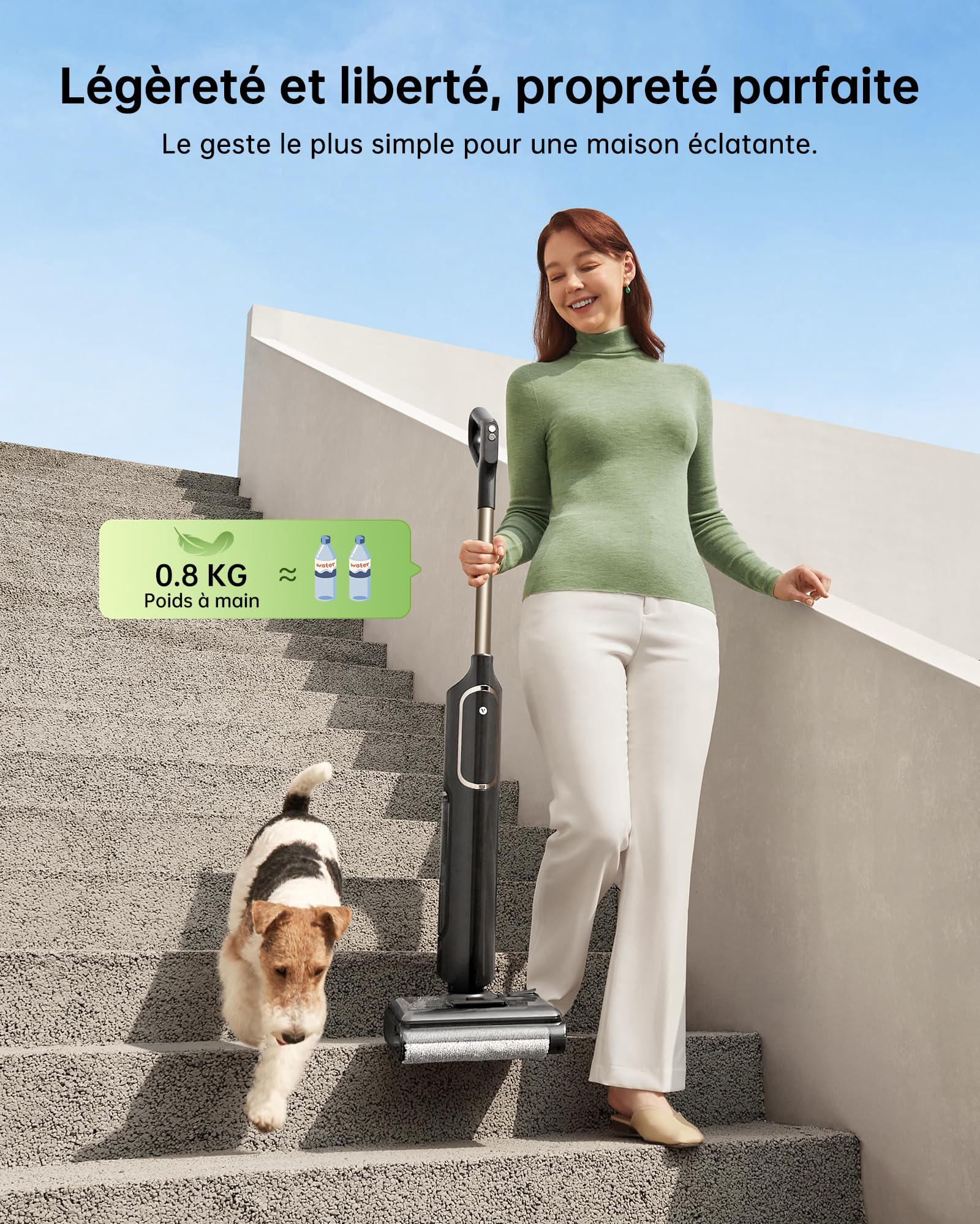 Aspirapolvere Lavapavimenti Senza Fili, Autopulizia, Autonomia 40 Min, 180° Reclinabile, Doppio Serbatoio Grande, Design Leggero, Lavapavimenti Aspirapolvere Senza Filo per Pavimenti,Subito Asciutti
