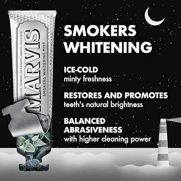 Marvis Smokers Whitening Toothpaste, Mint, 85ml, Promotes the Natural Whitening of the Teeth, Plaque Removal Toothpaste, Long-Lasting Freshness