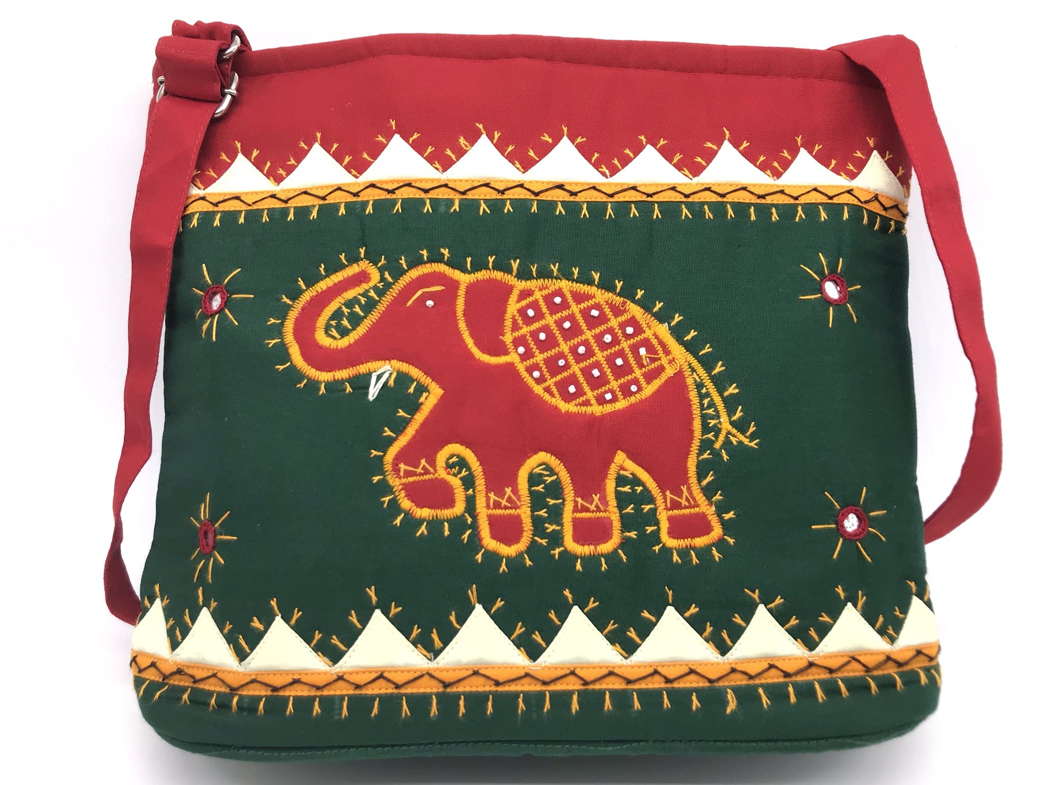 srishopify handicrafts Embroidered sling bags for women With Adjustable Shoulder Bag | Sling sling cross bags for Girls Applique Work Handbags (Medium Size 12"x10"x3" Green & Red) (B09FHVFB1T) Amazon Price History, Amazon Price Tracker