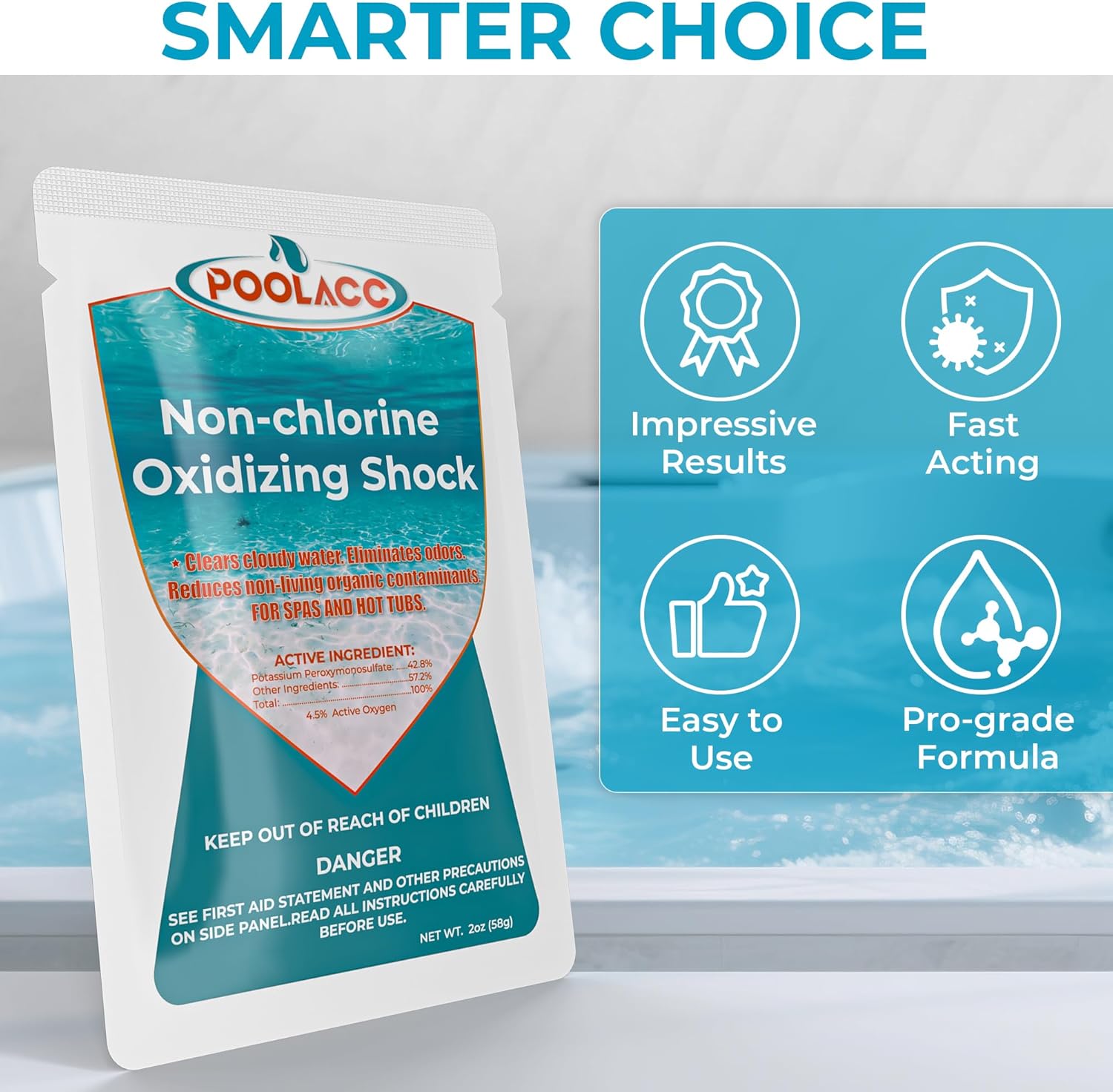 Non-Chlorine Spa Shock Oxidizer for Hot Tub, Chlorine-Free Treatment & Enhanced Oxidizing Shock for Hot Tubs & Spas, Single Dose Packets for Easy Hot Tub Maintenance & Treatment - 24 Packs (3lbs)