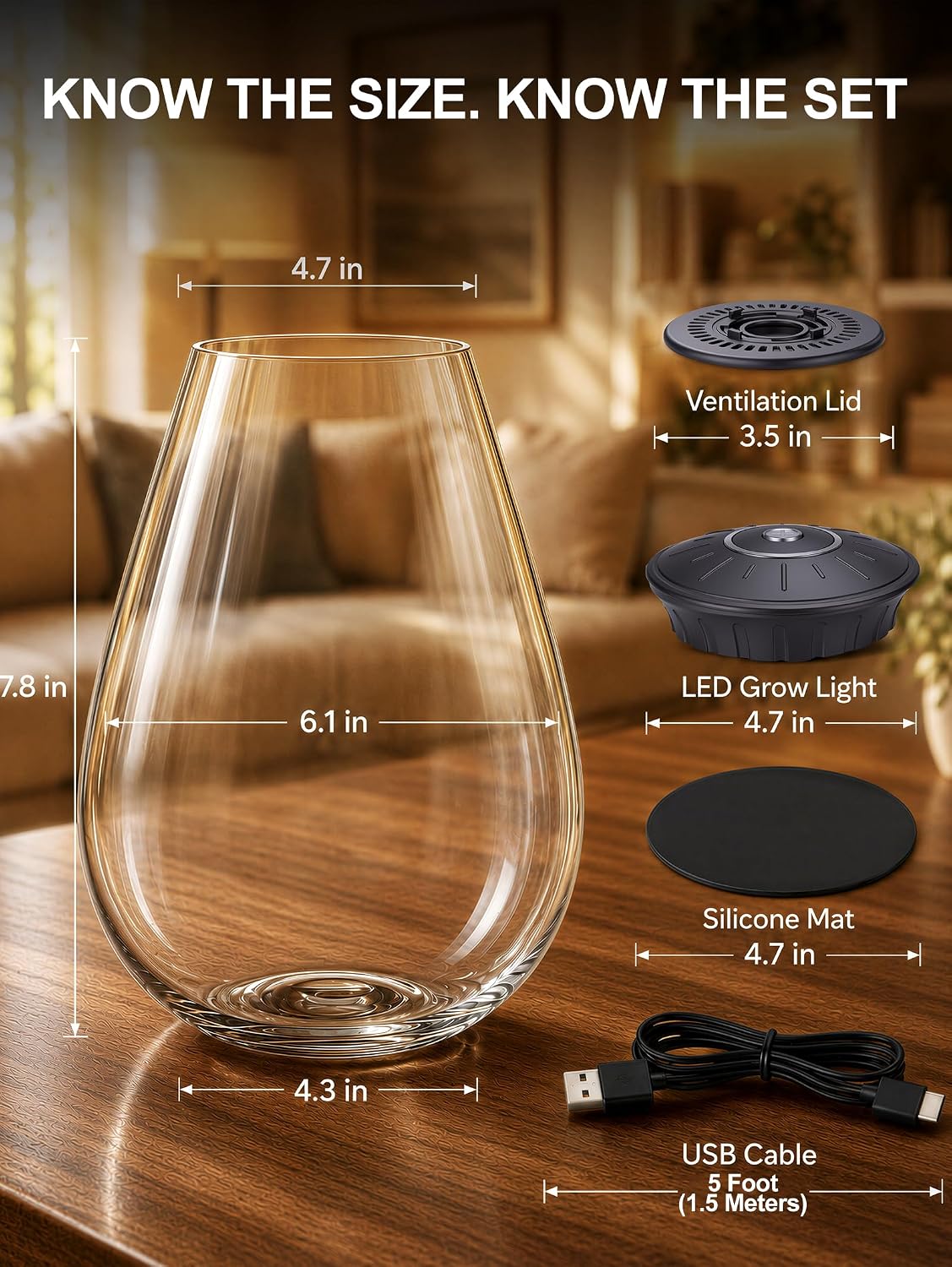 Desktop Glass Plant Terrarium with Dimmable 3-Color Grow Light image 2