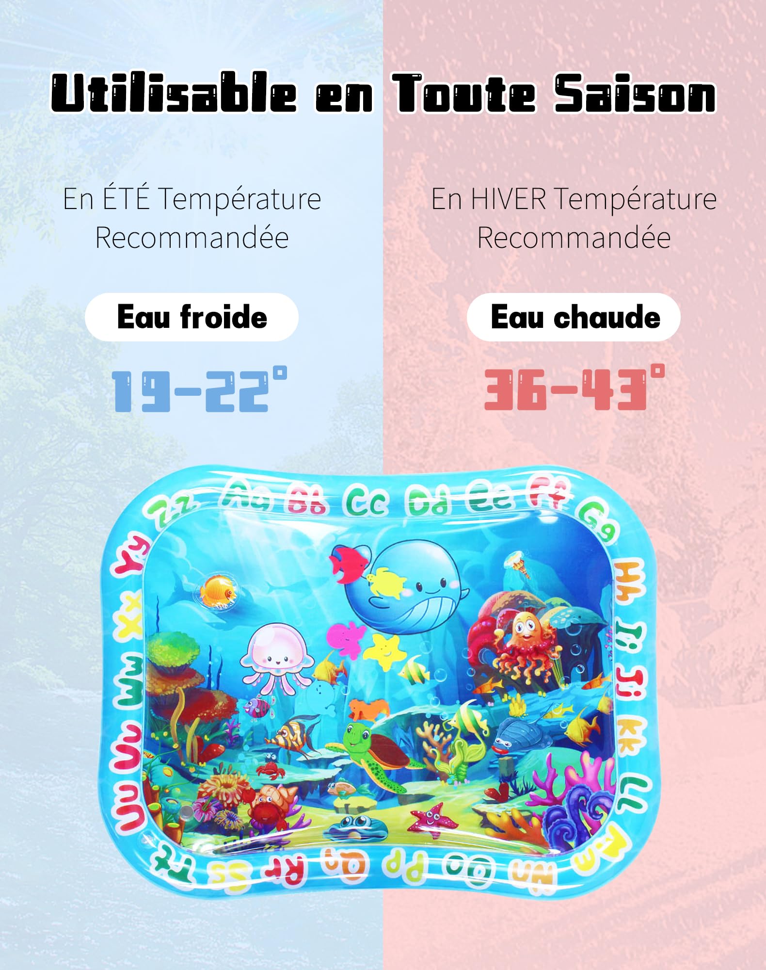 LAOYE XXL Mata wodna dla niemowląt, wodna mata do zabawy, nie zawiera BPA, 95 x 76 cm, duża wodna mata do zabawy dla niemowląt od 3, 6, 9 do 24 miesięcy, aqua mata dla niemowląt, sensoryczna mata