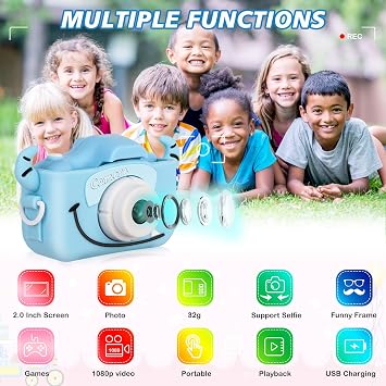 Kids Selfie Camera for 6-8 Year Old Boys, HD Digital Video Cameras for Toddler, Christmas Birthday Gifts for Boys Kids Digital Dual Camera with 32G SD Card