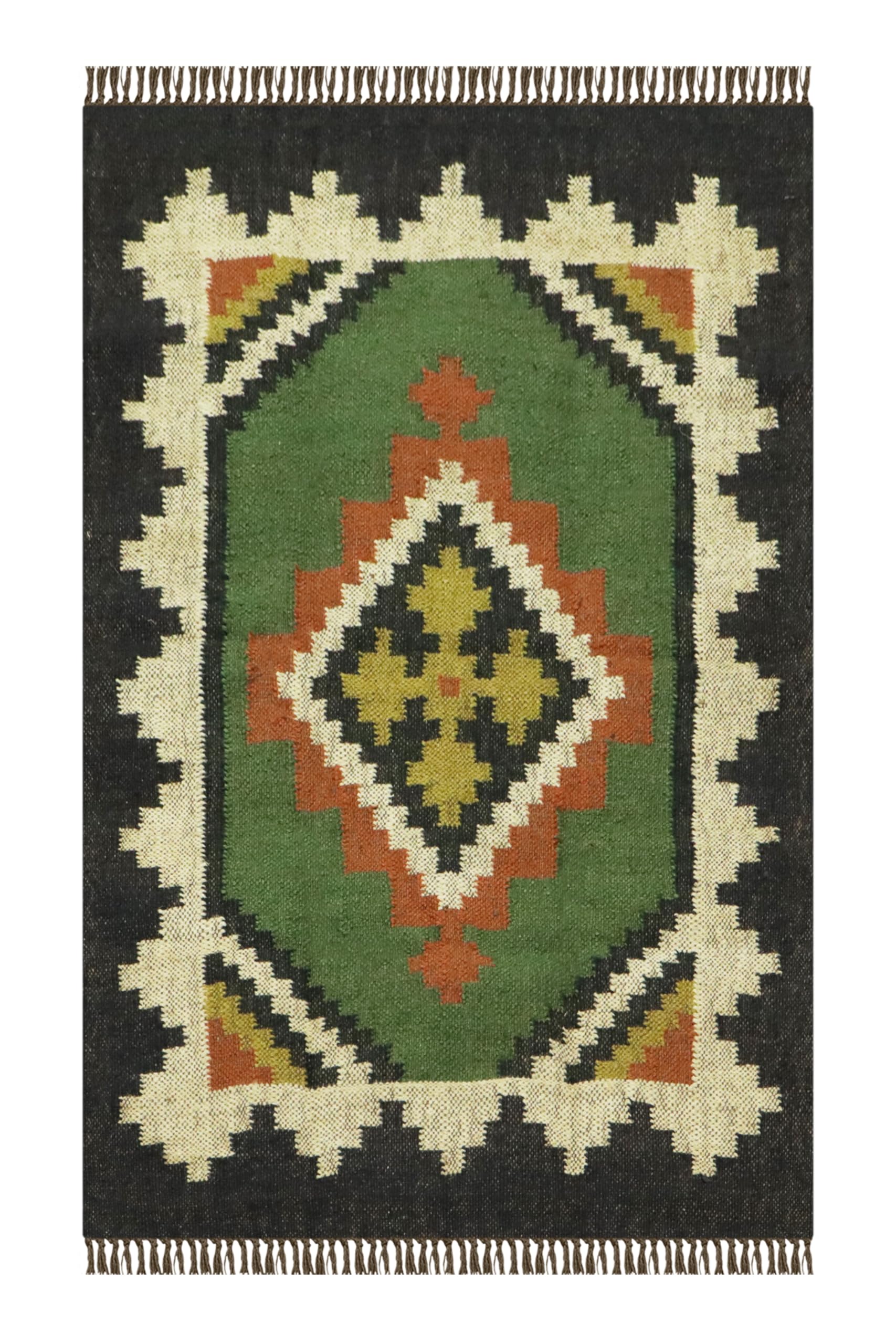 Tapis de couloir bohème vert 61x152 cm en jute et laine pour entrée