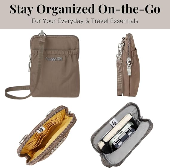 Baggallini Bryant Smartphone Pouch and Purse - Lightweight, Water Resistant Travel Bag with RFID Protection, Adjusts to Become Belt Bag or Fanny Pack