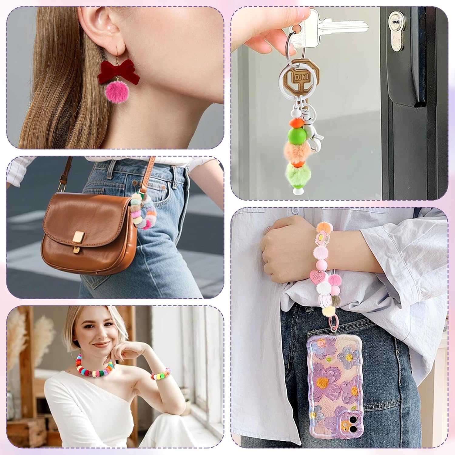 Supkiir 300Pcs Fluffy Pom Pom Beads, 15 Colors Faux Fur Pom Poms for Crafts, Bead for Beadable Pens Soft Fluffy Beads for DIY Jewelry Keychain Making and Handicrafts Accessories - Image 7