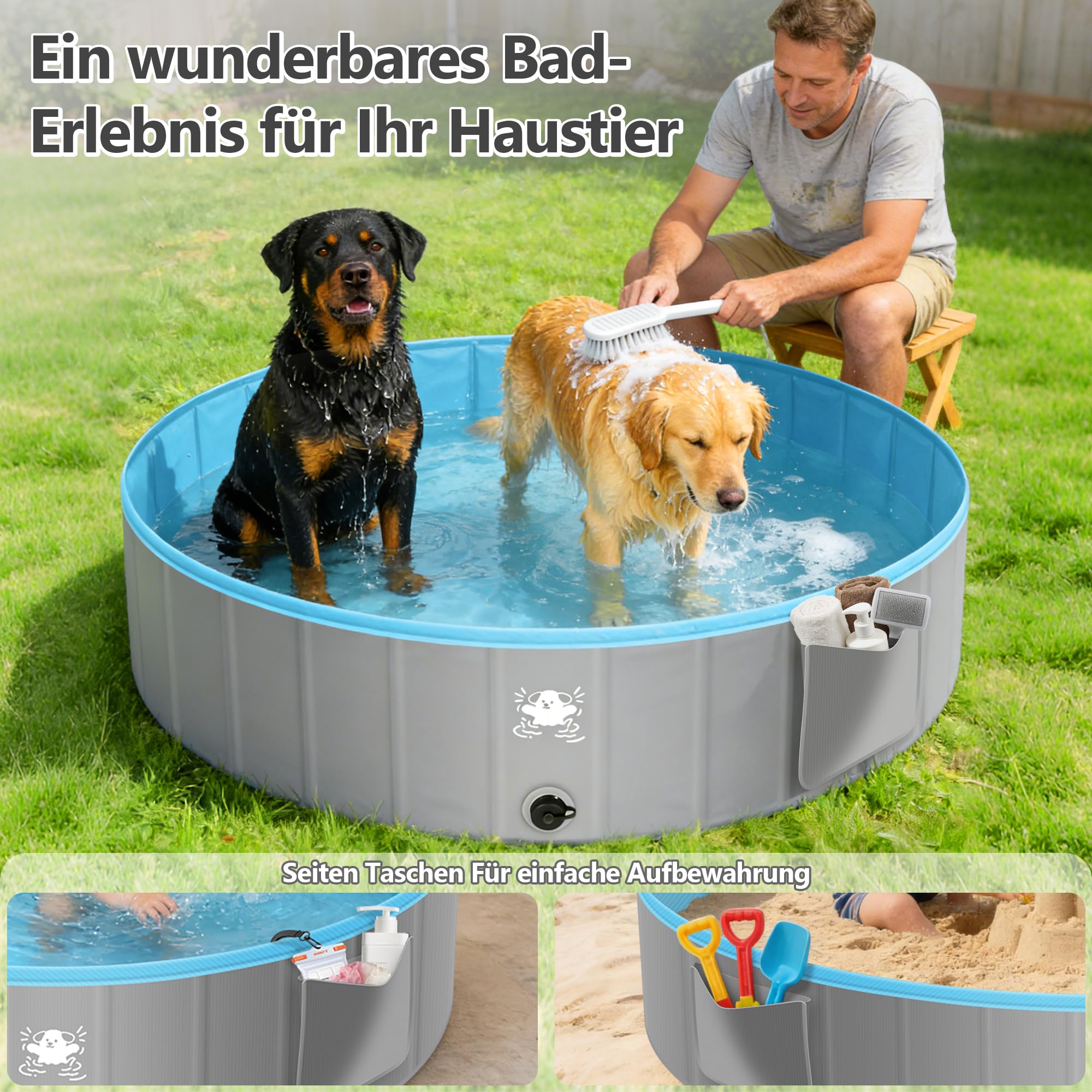 FORMIZON Piscina Pieghevole per Cani, Piscine per Cani Grandi e Piccoli, Antiscivolo, Portatile, Rigida, Piscina Cane per Animali Bambini (160)