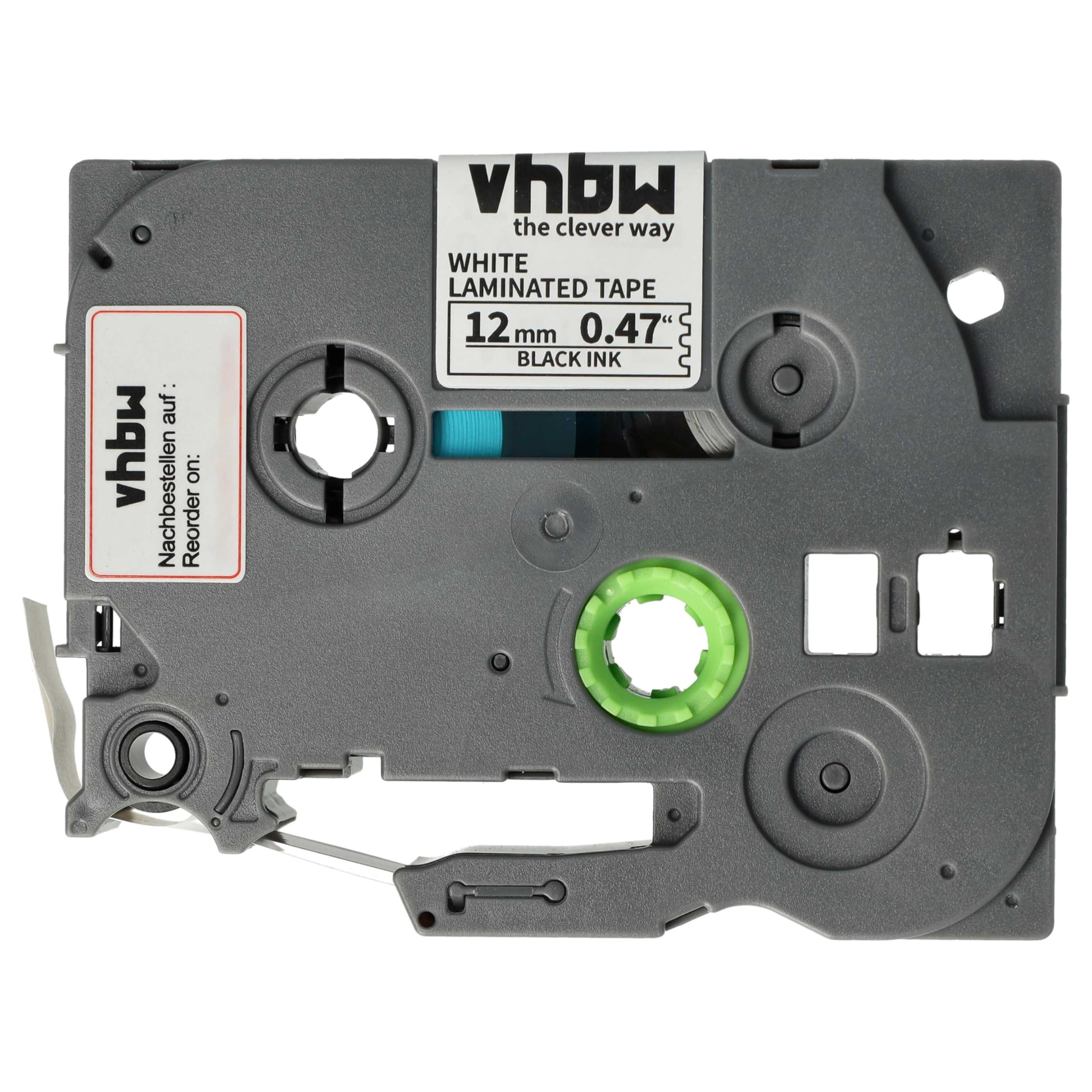 vhbw 10x Cassetta nastro compatibile con Brother PT 1280SR, 1280VP, 1280SP, 1280TG etichettatrice 4m x 12 mm nero su bianco, laminato
