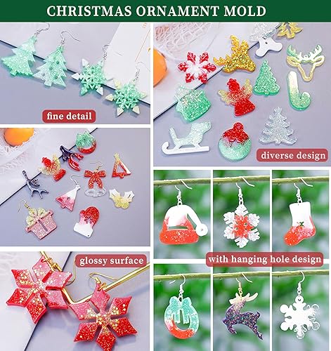 Miniatura 4 de Wehous Moldes de resina para aretes, 5 moldes de resina de Navidad, árbol de Navidad, copo de nieve, alce, molde de silicona para colgante, molde