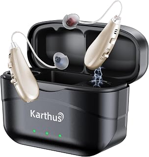 Karthus Hearing Aids, Rechargeable Hearing Aids for Seniors with Hearing Loss, Noise Cancelling & Clear Sound, Comfort & Invisible, 100H Battery Life, 7 Volume Levels, One-Button Operation, Champ Gold