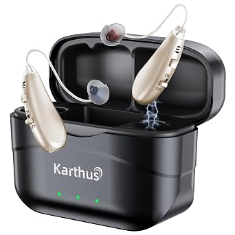 Karthus Hearing Aids, Rechargeable Hearing Aids for Seniors with Hearing Loss, Noise Cancelling & Clear Sound, Comfort & Invisible, 100H Battery Life, 7 Volume Levels, One-Button Operation, Champ Gold