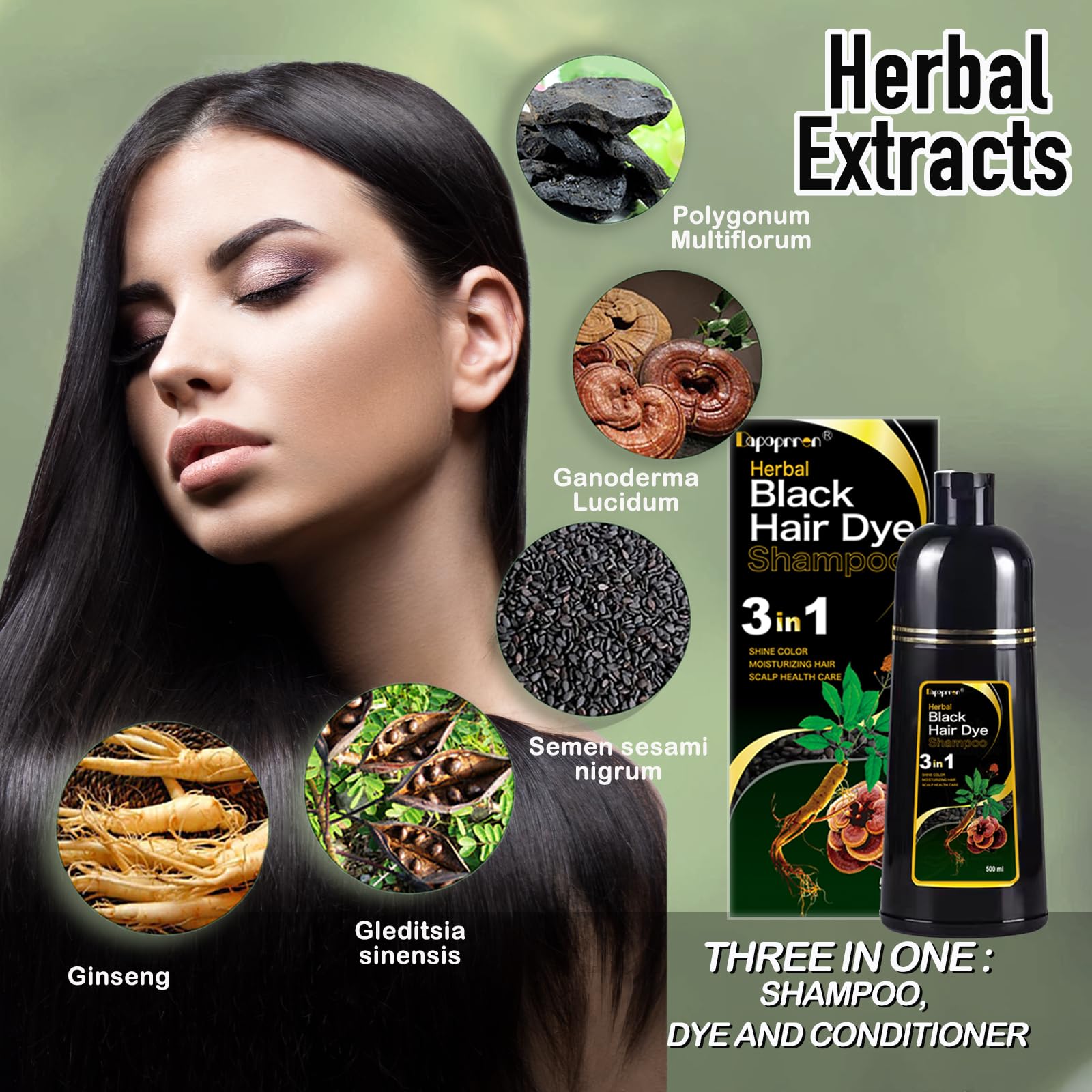 Amazon.com : Dapoprren Black Hair Dye Shampoo 3 in 1, Natural Dye