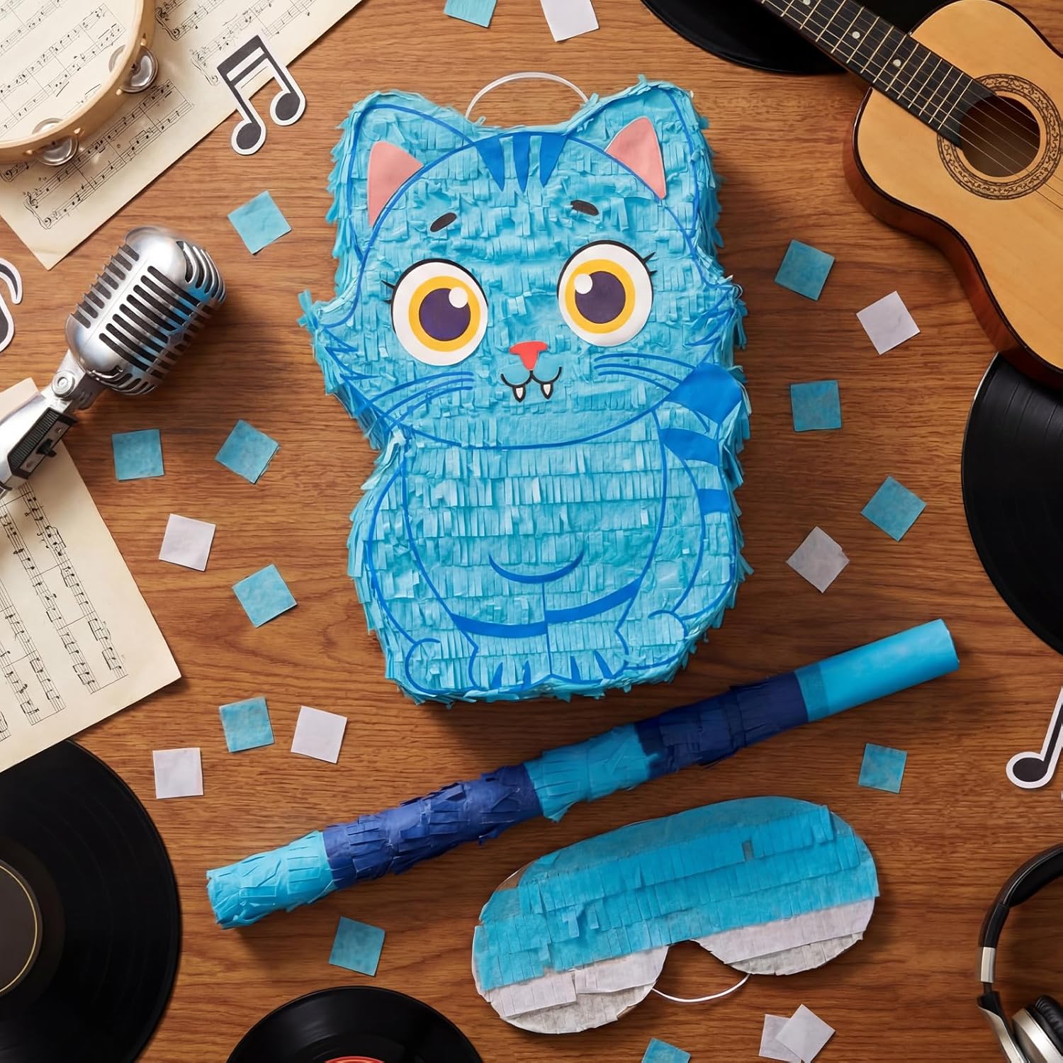 Crtiin Kpop Piñata Kpop Music Party Decorations Blue Cat Piñata with Bat Blindfold for Fan Meeting Anime Theme Birthday Party Decorations Outdoor Activity 16.5'' x 12.6'' x 3.1''