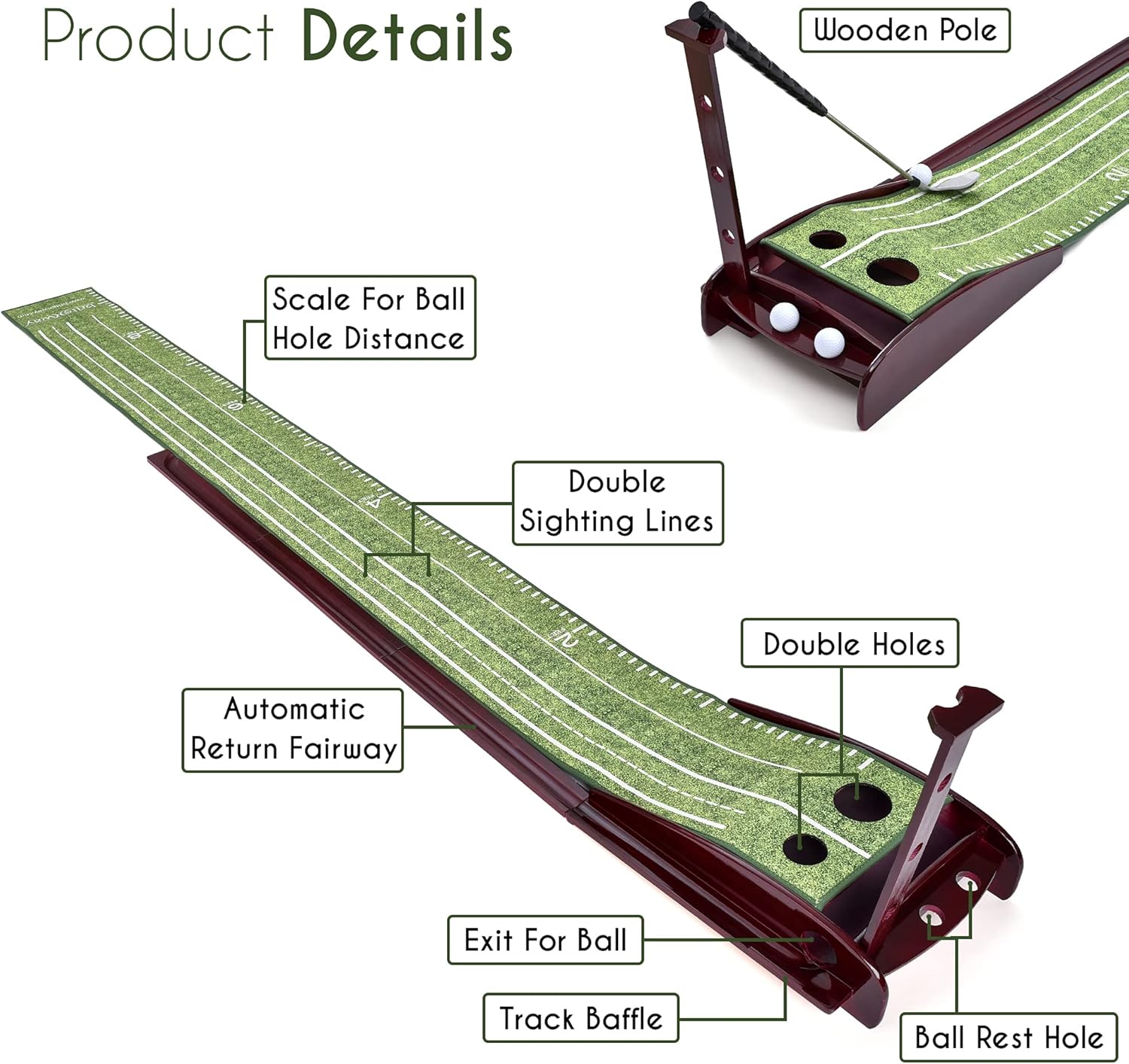 Golf Putting Green Mat for Indoor & Outdoor Practice Use – Mini Golf Course with Auto Ball Return and Included Baffle – Velvet Crystal Mat with Durable Solid Wood Base – for Golf Lovers & Enthusiasts : Sports & Outdoors