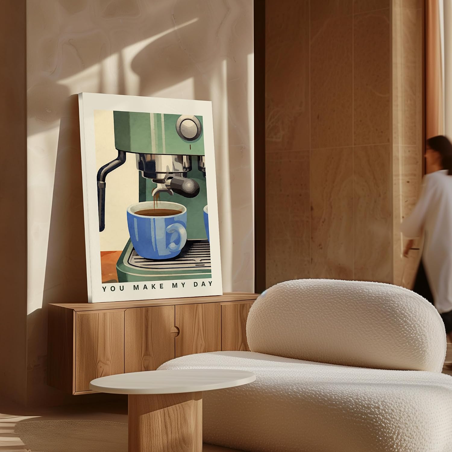 Poster Master You Make My Day Canvas - Coffee Print - Cafe & Caffeine Art - Gift for Men, Women & Coffee Lover - Decor for Dining Room, Kitchen or Restaurant - 8x10 STRETCHED Canvas