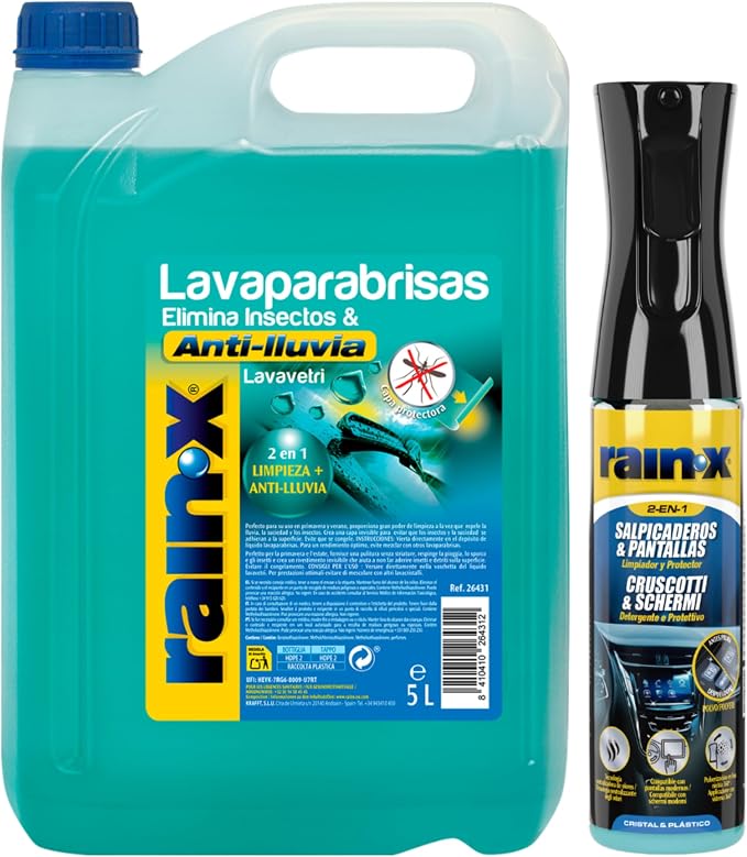 Rain-X Limpiaparabrisas Coche Anti Mosquitos 5L + Limpia Salpiaderos -300ml