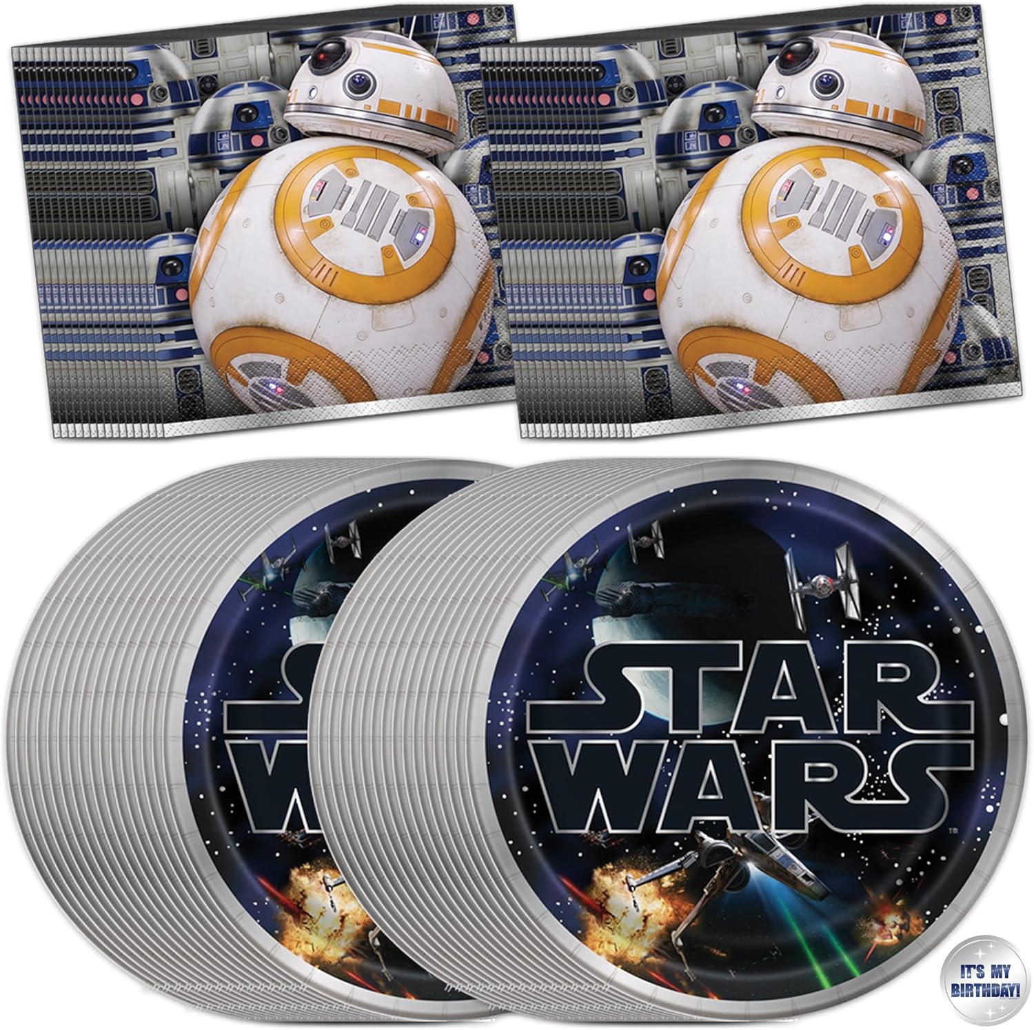 Star Wars Birthday Decorations for Party | Star Wars Plates and Napkins for 32 Guests | Officially Licensed