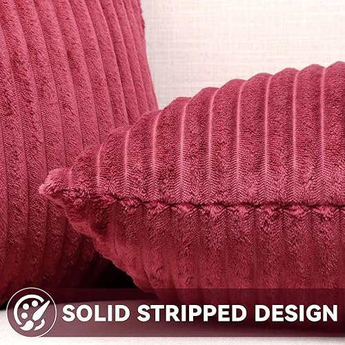 Miniatura 5 de Qavctw Juego de 2 fundas de almohada decorativas de 18 x 18 pulgadas para sofá, fundas de almohada esponjosas a rayas, fundas de almohada cuadradas