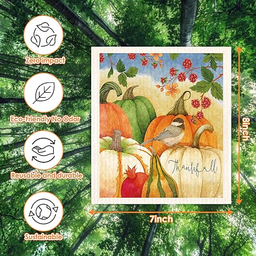 Miniatura 2 de Morigins Paños de cocina suecos de calabaza de otoño mixtos, regalos respetuosos con el medio ambiente, reutilizables, toallas de mano absorbentes