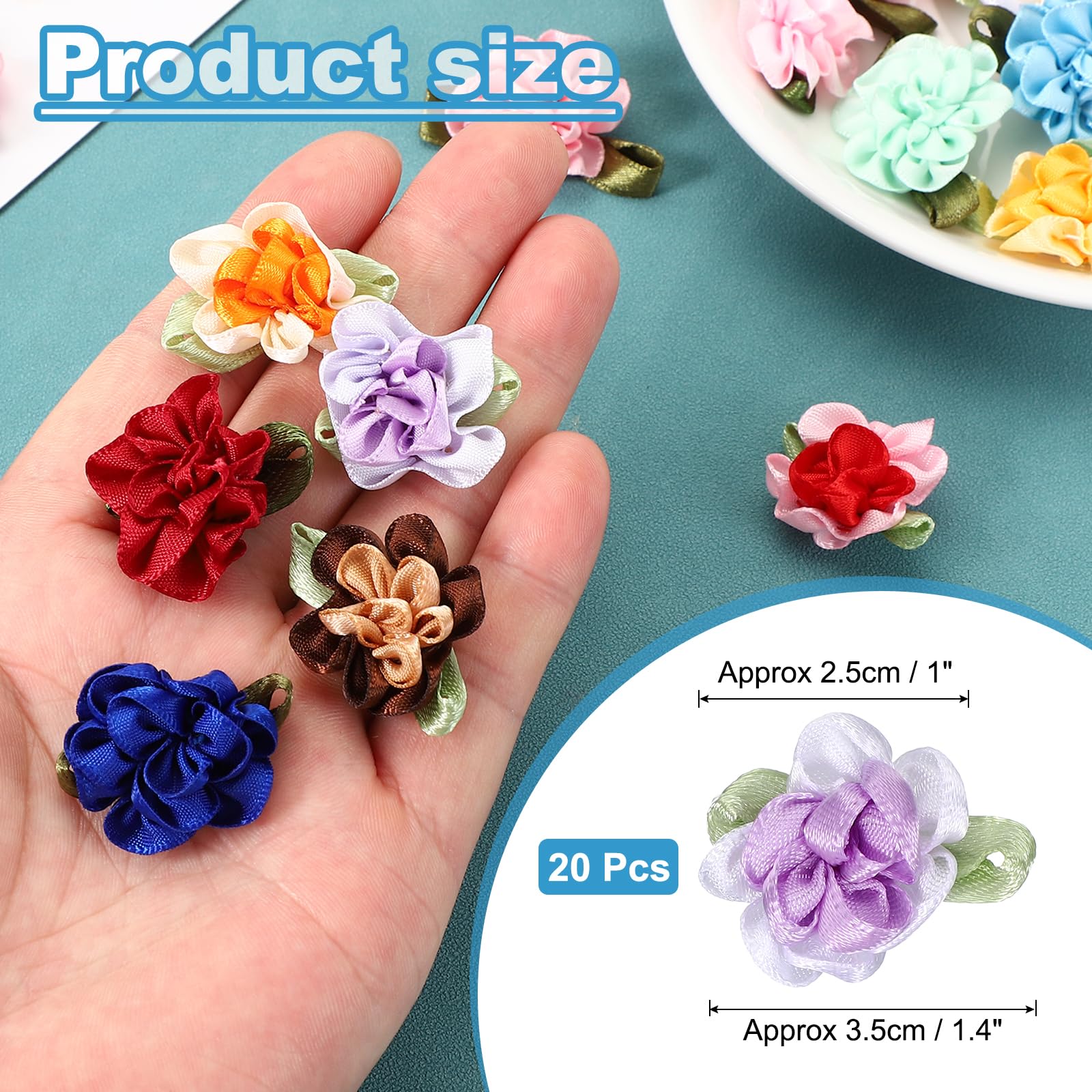 PATIKIL 1 Inch Ribbon Flowers Bows for Crafts 20 Pack Mini Satin Roses Flowers Small Fabric Flower Heads DIY Sewing Appliques for Gift Wedding Bride Ornament Purple/White - Image 2