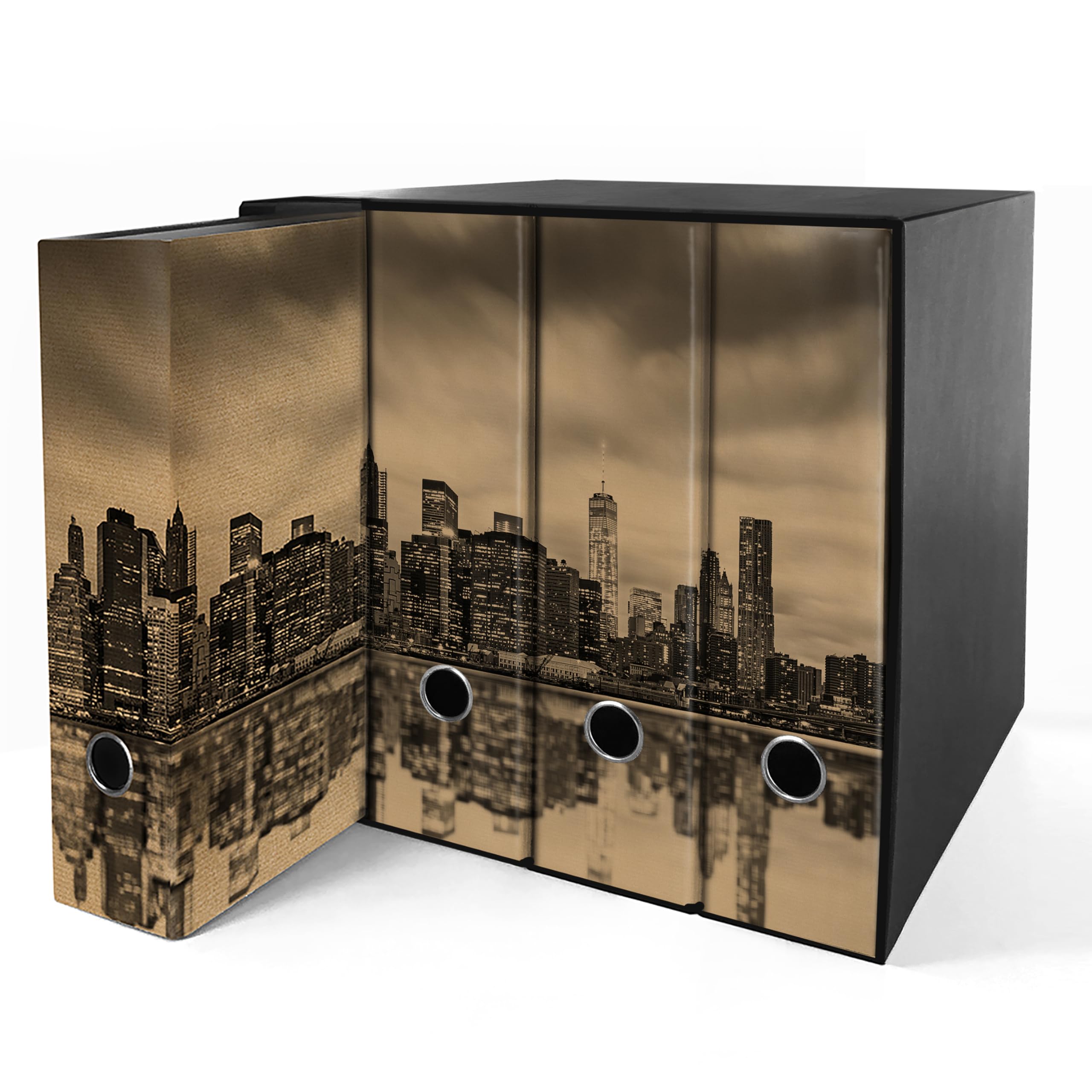 Raccoglitori ad anelli Avana NEW YORK - Set da 4 raccoglitori - SHAREPRINTING Faldoni (H31 a 2 anelli)