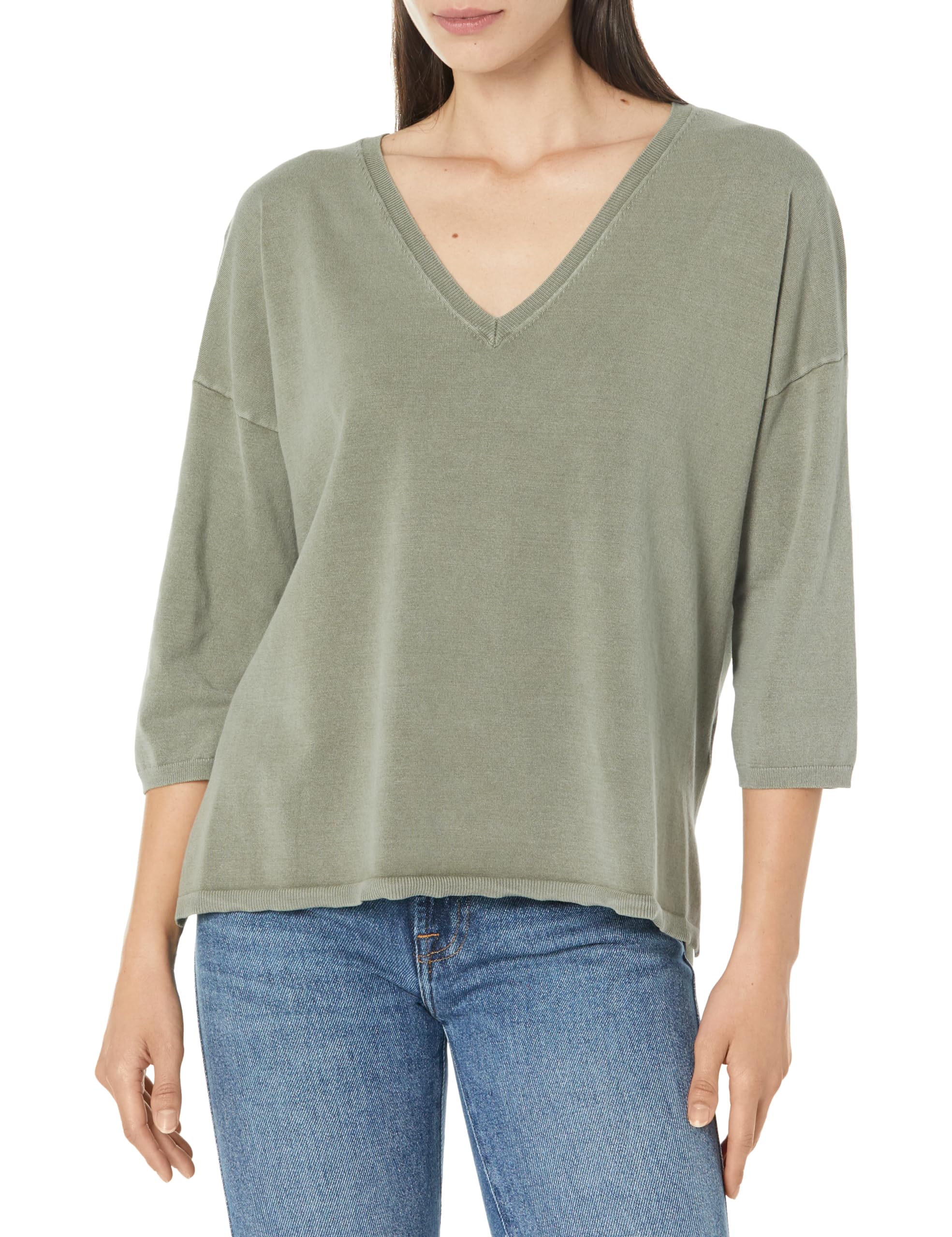 Majestic FilaturesWomen's Stretch Organic Cotton Hand Dye 3/4 Sleeve V-Neck