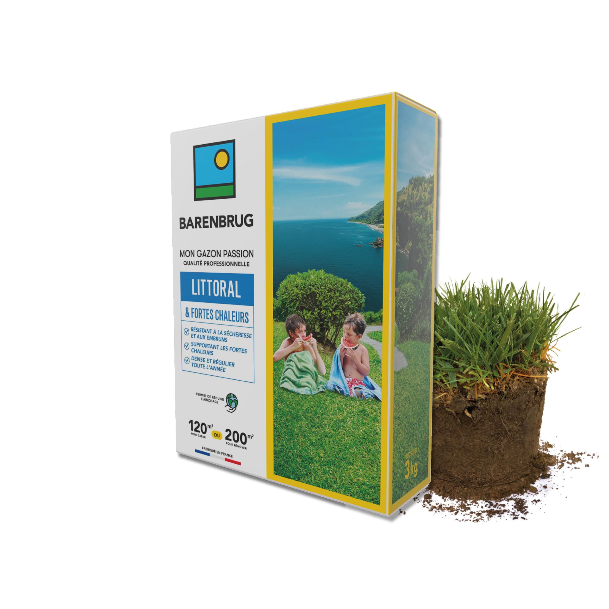Barenbrug Gazon Littoral & Fortes Chaleurs 3kg Résistant Sécheresse Embruns