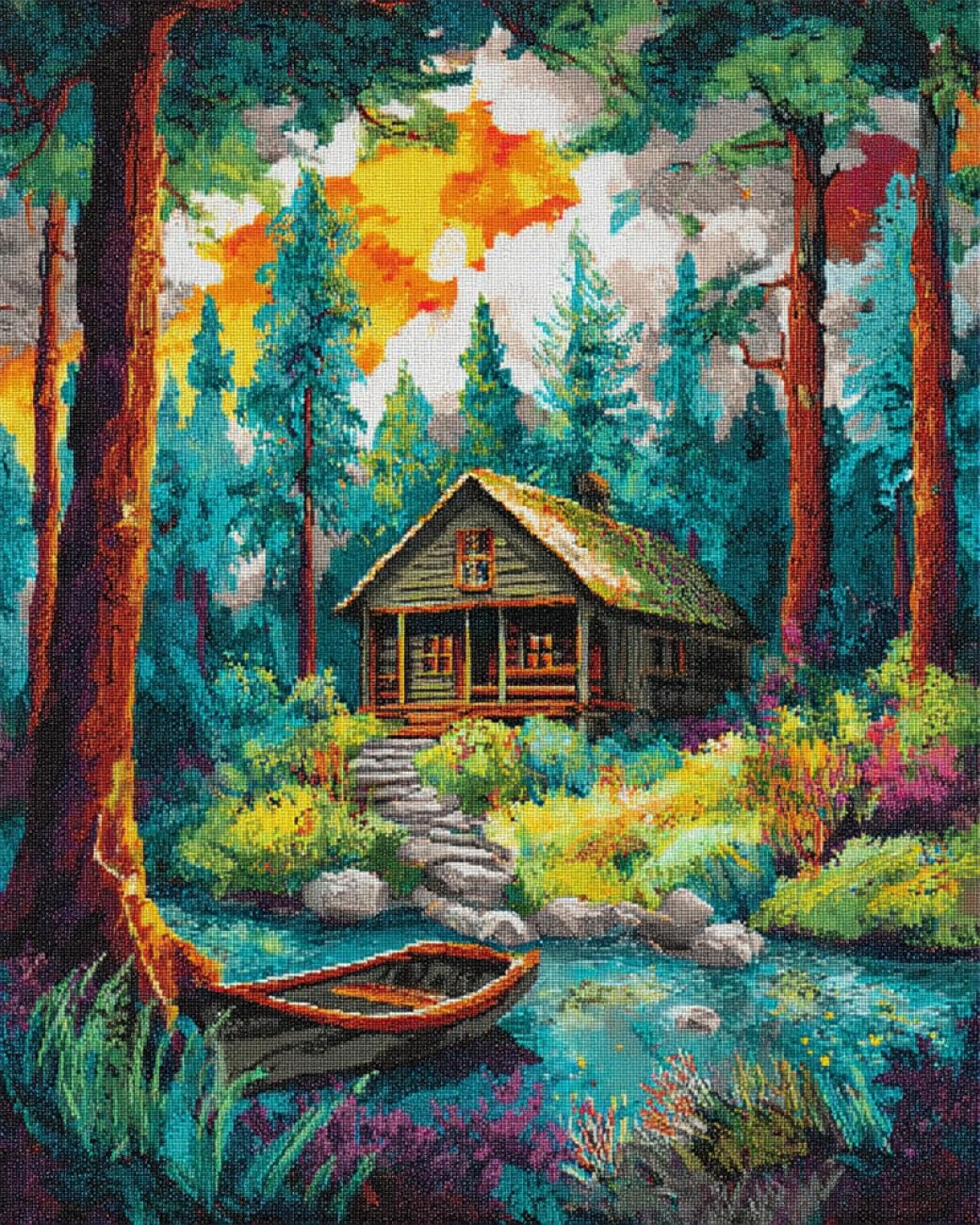 Rkflgew D Iy Bea Embroidery Kits Forests Cabin 30X40cm