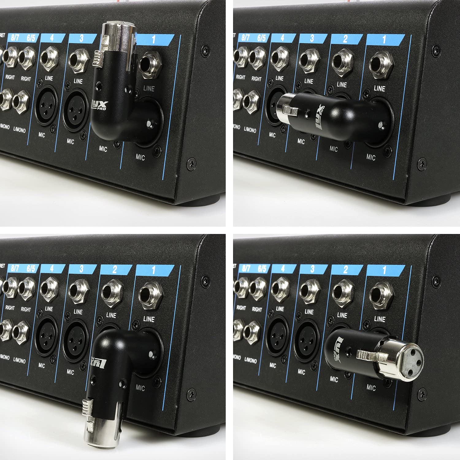 LyxPro XLR Angle Adapter Dual Male and Female can be positioned to 4 Different Angles Right Left and 90 Degree Great for Mixers that Interfere with Other Applications - 2 Pack