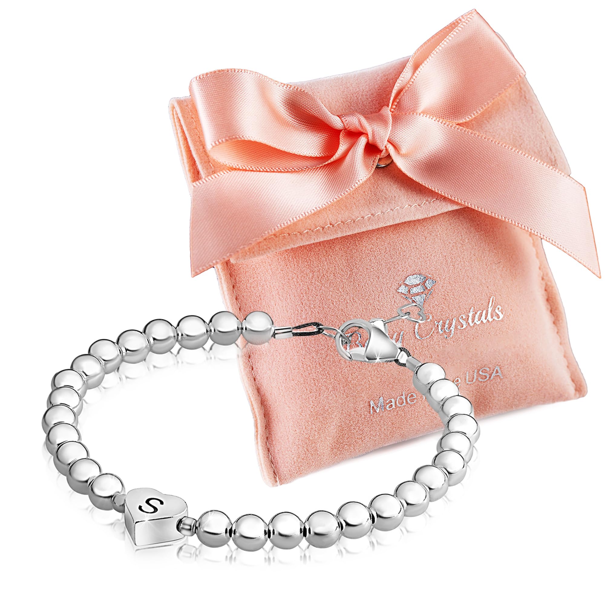 Baby Crystals Sterling Silver Cross Pearl Bracelet | Baptism Jewelry Gift
